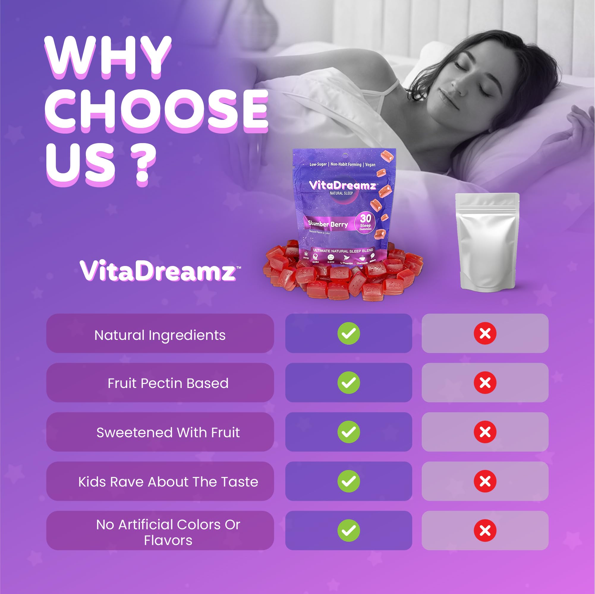 VitaDreamz Melatonin Gummies for Sleep - Natural Sleep Aid, 30 Count