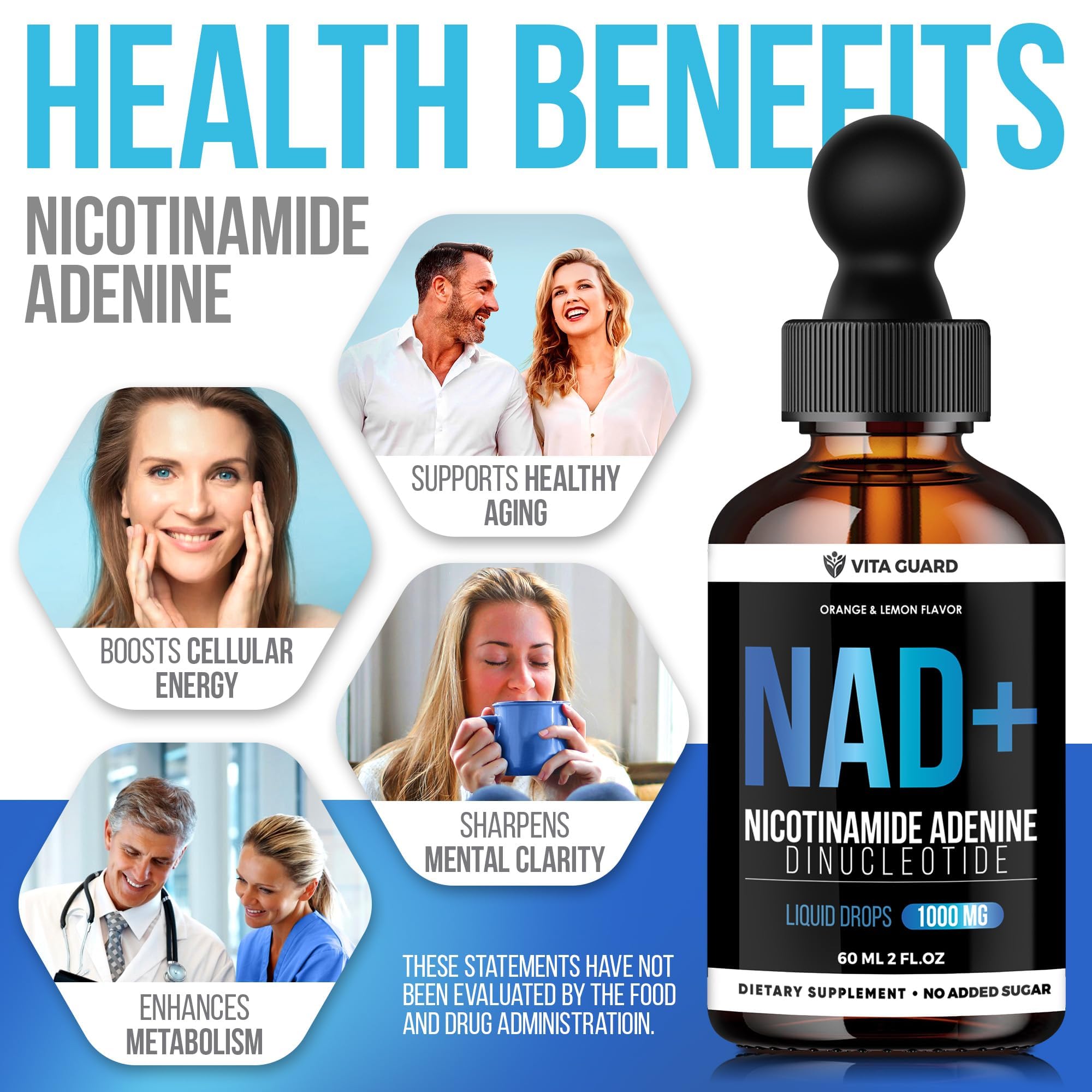 Vita Guard NAD+ Drops 1000mg – Lemon & Orange Flavor | Vegan, Non-GMO