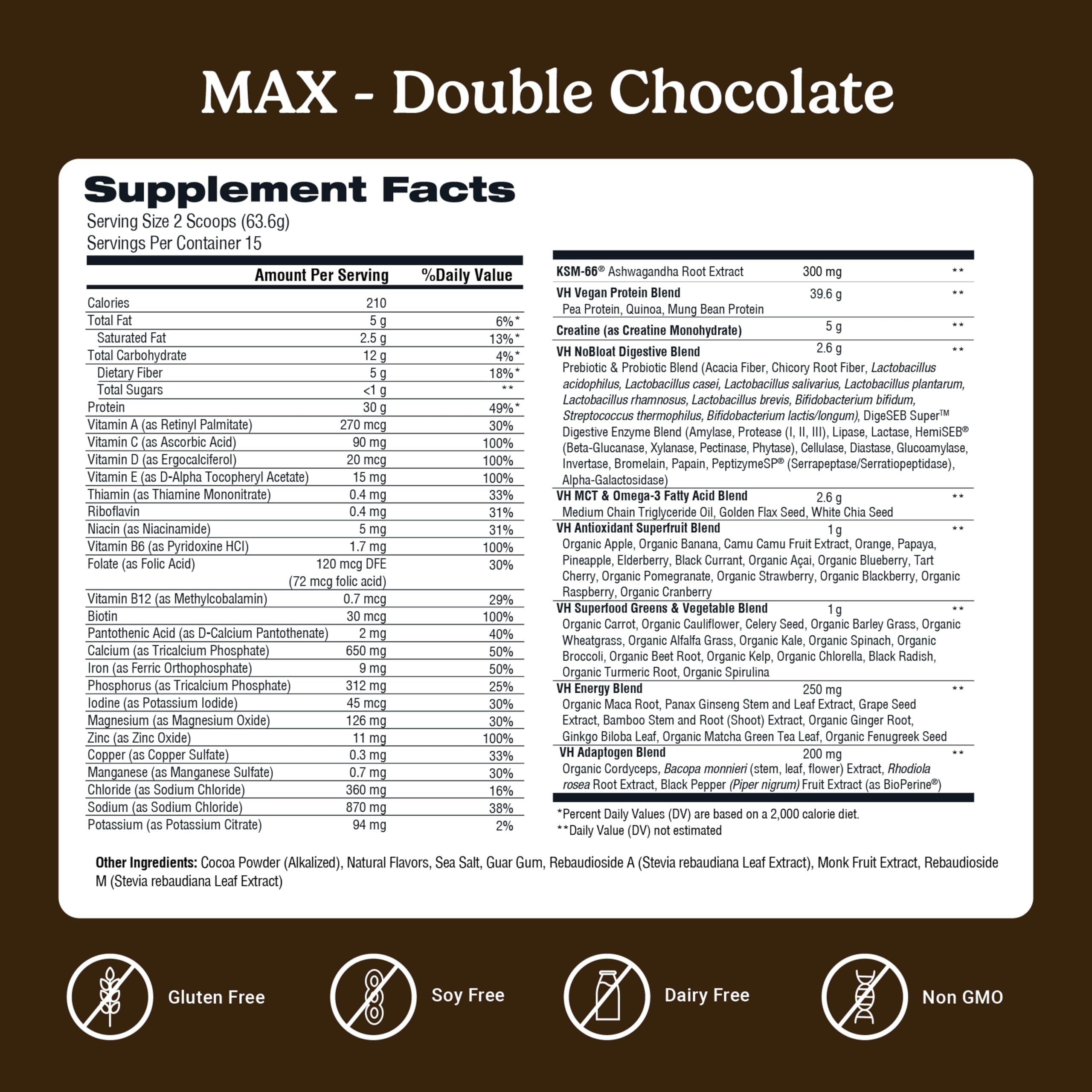 VitaHustle ONE Max Protein + Creatine – 30g Plant Protein, Double Chocolate