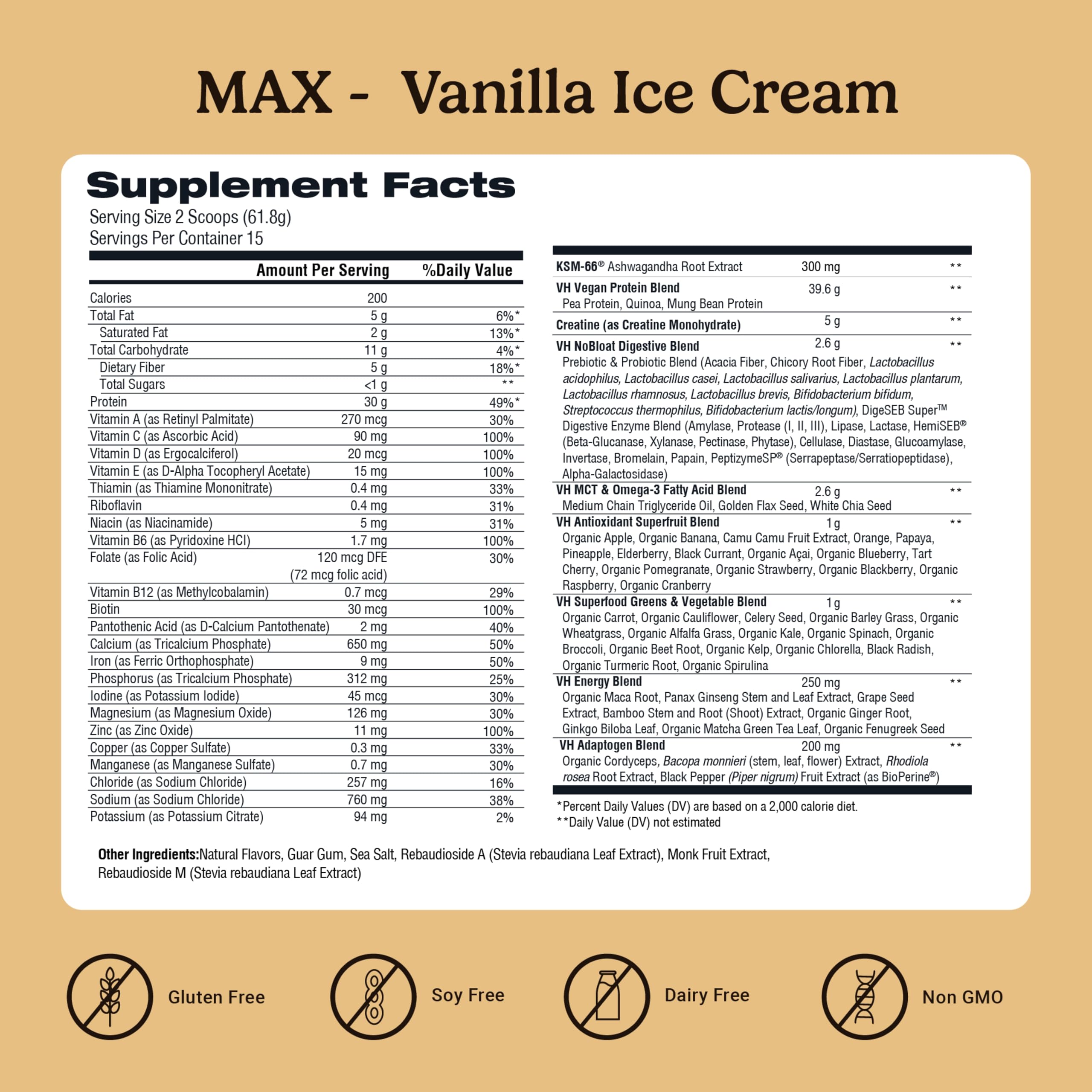 VitaHustle ONE Max Protein + 5g Creatine – Vanilla Ice Cream, 15 Servings