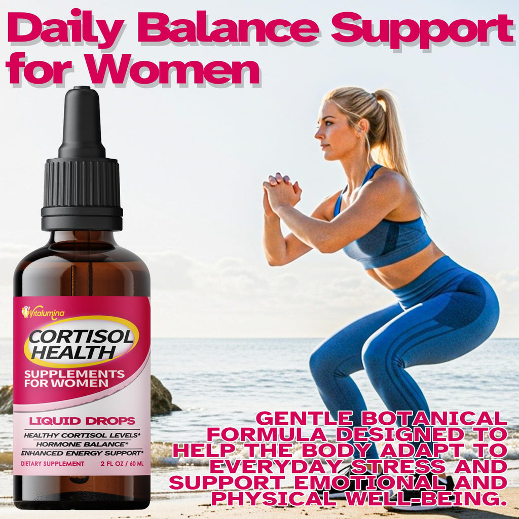 VitaLumina Cortisol Supplements for Women - 10 in 1 Liquid Drops with Ashwagandha, Magnesium & L-Theanine for Stress, Mood, Relaxation & Hormone Balance - 4 FL.OZ