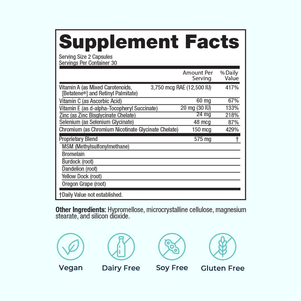 VitaMedica Clear Skin Vitamin Formula | Noncystic Acne Supplement for Clear Complexion | 60 Count