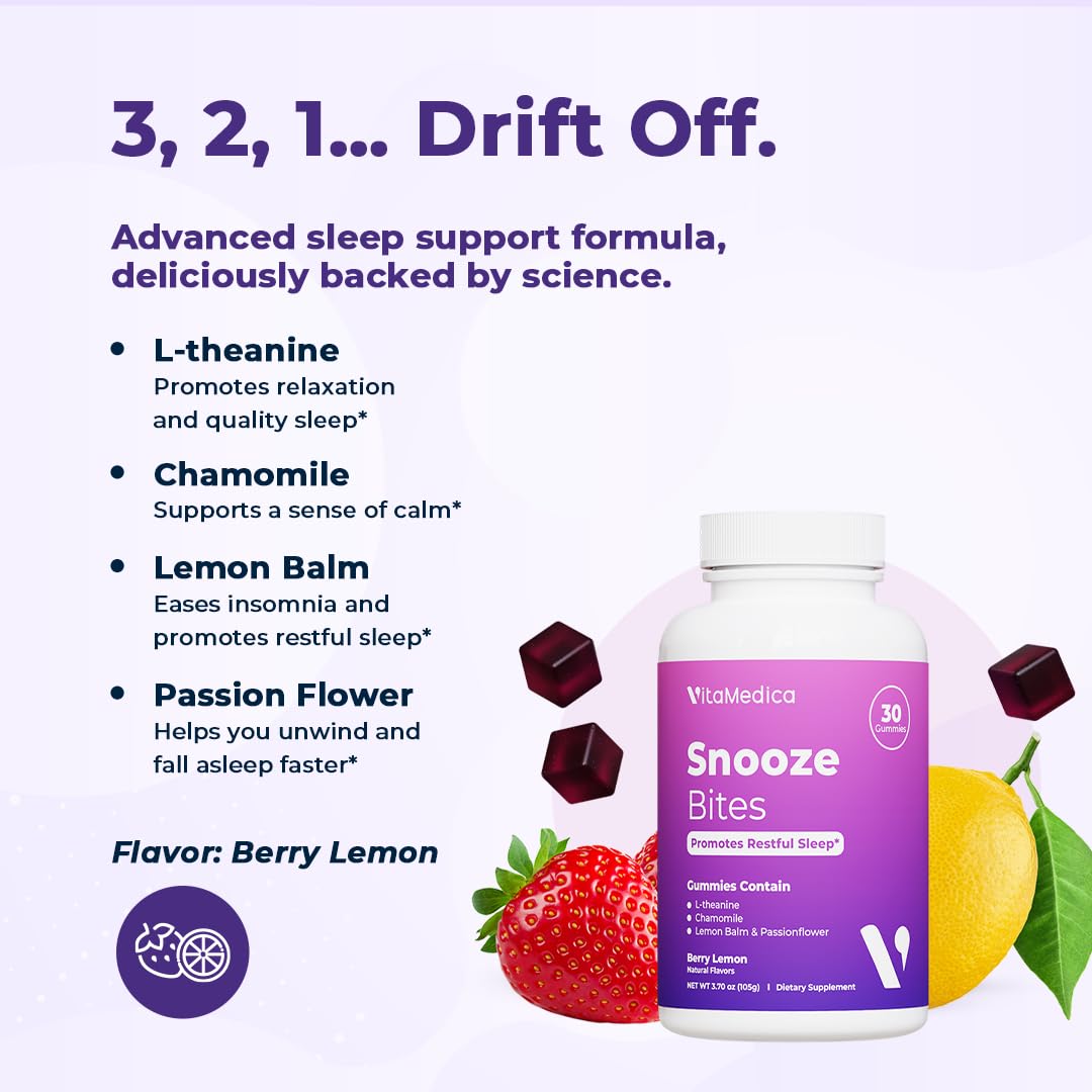 VitaMedica Snooze Sleep Gummies - Melatonin-Free Sleep Aid for Adults | 60 Count (2 Pack)