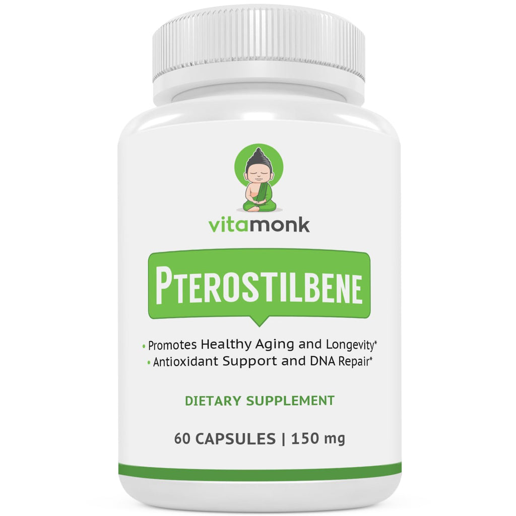 VitaMonk Pterostilbene 150mg Capsules – Soy Free, No Fillers | 60 Veggie-Caps