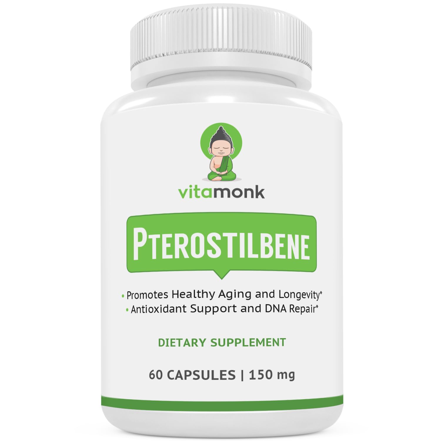 VitaMonk Pterostilbene 150mg Capsules – Soy Free, No Fillers | 60 Veggie-Caps