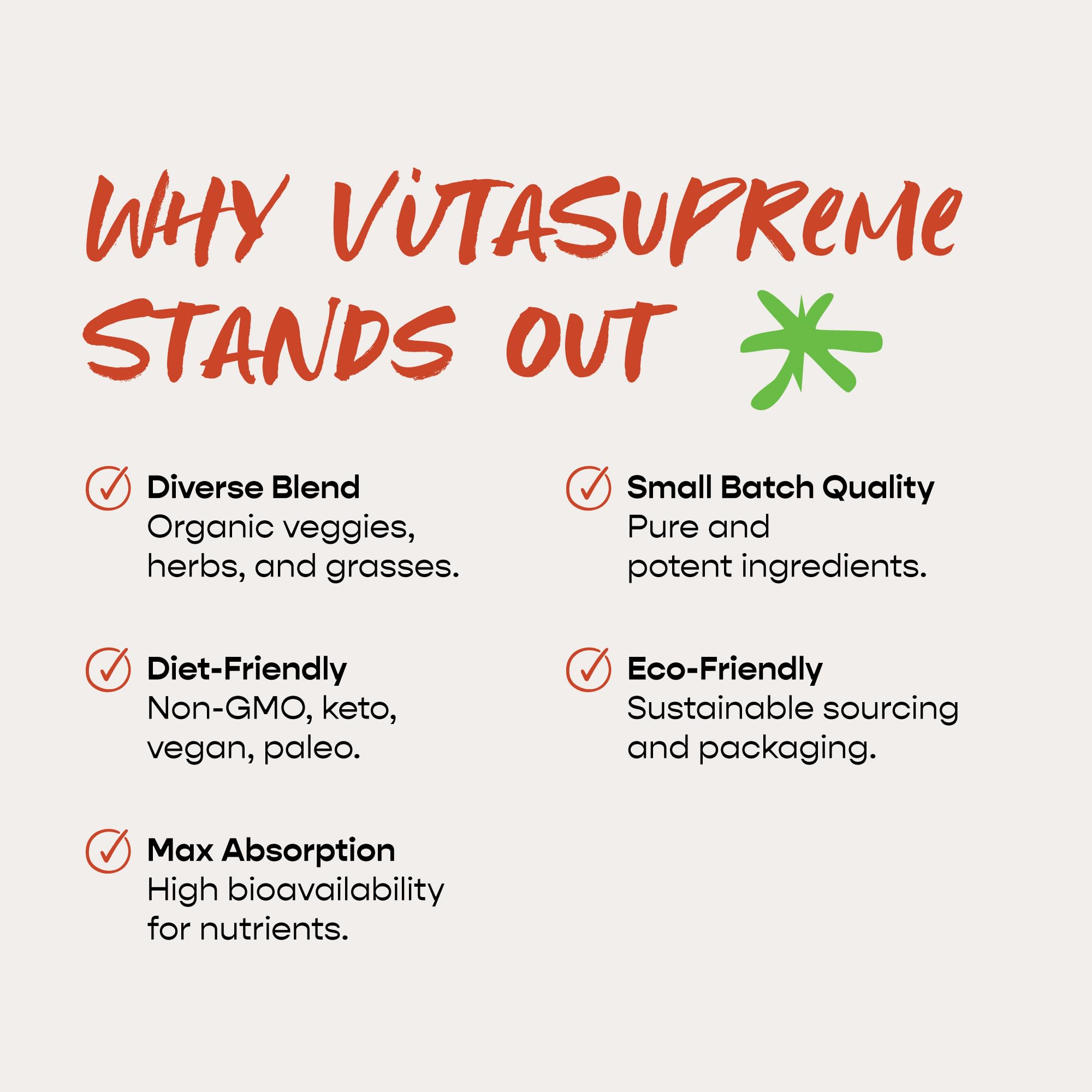 VITASUPREME Organic Greens Powder with MSM | Gut Health, Immune Support, Energy | Sugar Free, Non-GMO, Keto, Vegan | 60 Servings