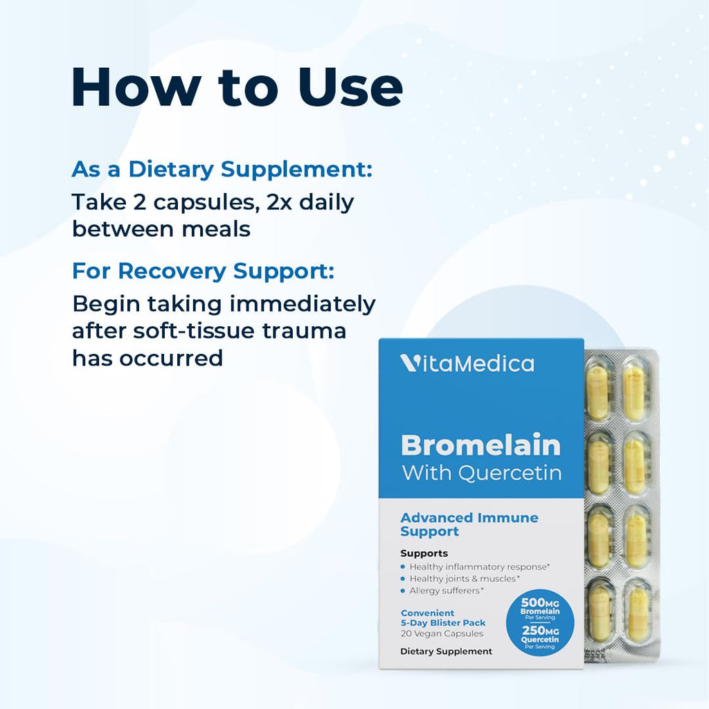 VitaMedica Bromelain & Quercetin - 500 mg/250 mg, 2400 GDU Immunity & Joint Support (20 Vegan Capsules)