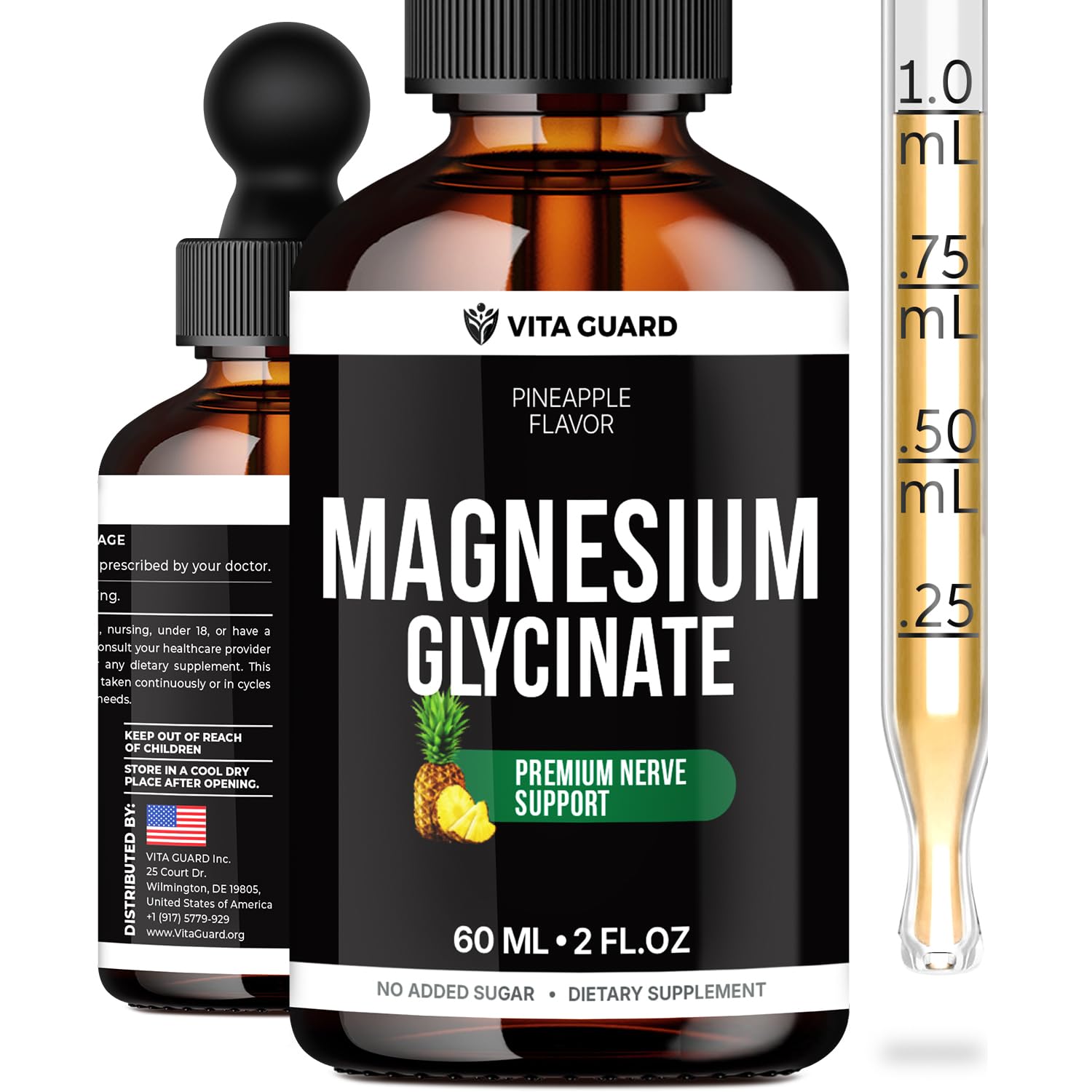 Vita Guard Magnesium Glycinate 500mg Liquid Drops – Fast-Absorbing Mg for Sleep, Stress Relief & Muscle Cramps | Sugar-Free, Vegan