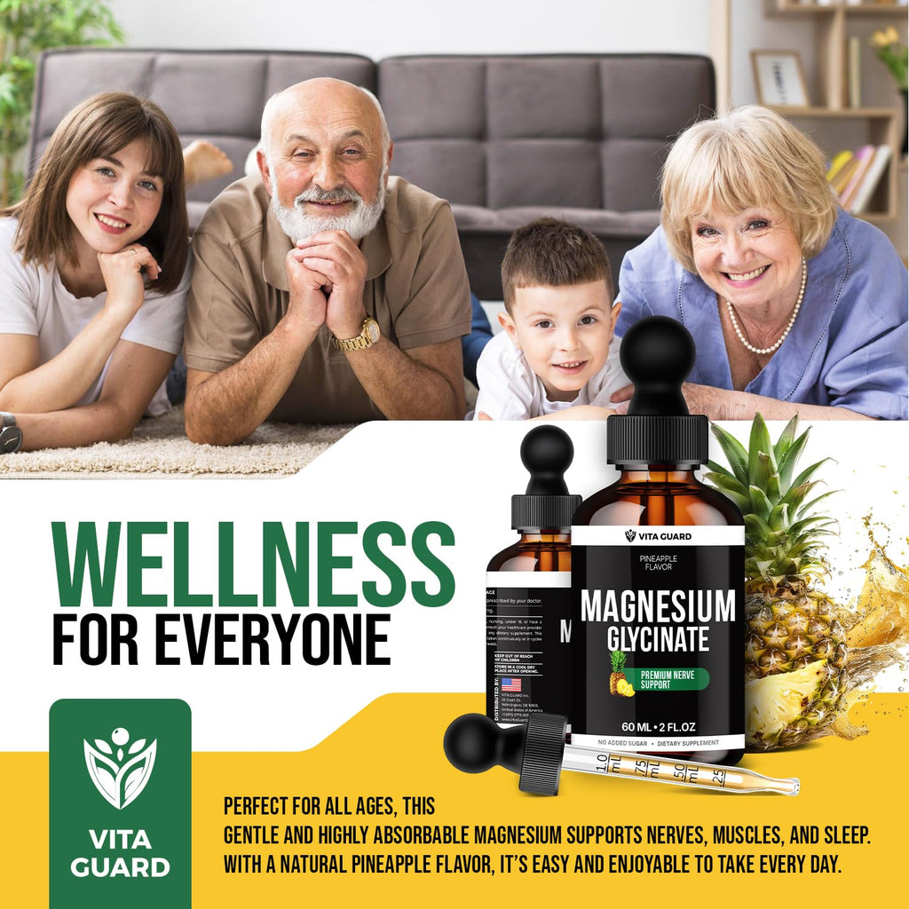 Vita Guard Magnesium Glycinate 500mg Liquid Drops – Fast-Absorbing Mg for Sleep, Stress Relief & Muscle Cramps | Sugar-Free, Vegan