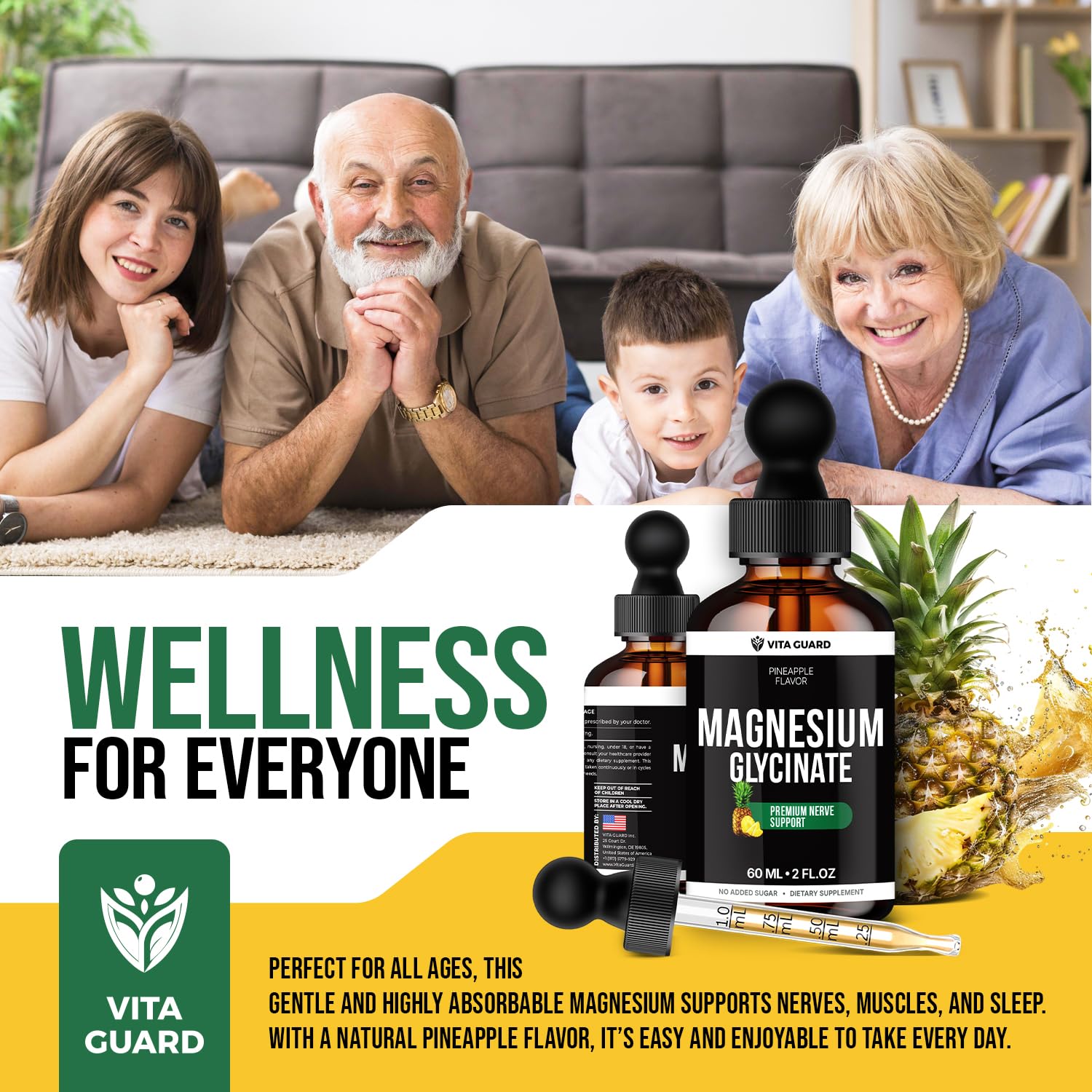 Vita Guard Magnesium Glycinate 500mg Liquid Drops – Fast-Absorbing Mg for Sleep, Stress Relief & Muscle Cramps | Sugar-Free, Vegan