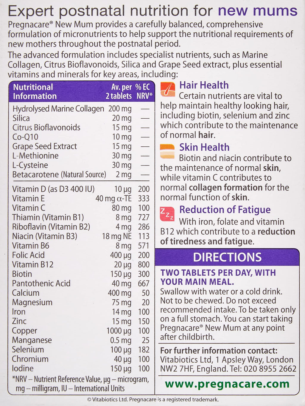 Vitabiotics Pregnacare New Mum Postnatal Formula - 56 Tablets