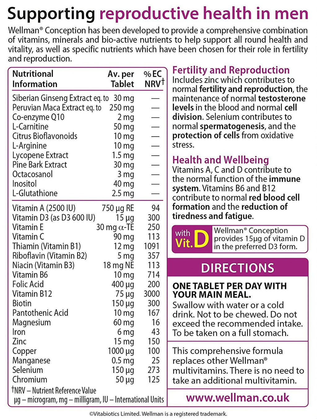 Vitabiotics Wellman Conception 30 Tablets — Male Fertility Support