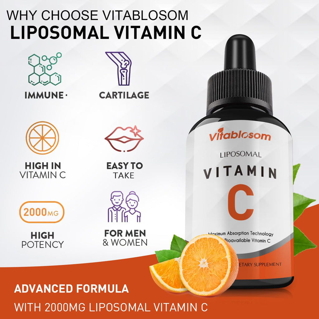 Vitablosom Liposomal Vitamin C 2000mg Liquid – High Absorption Immune Support, 60ml Bottle