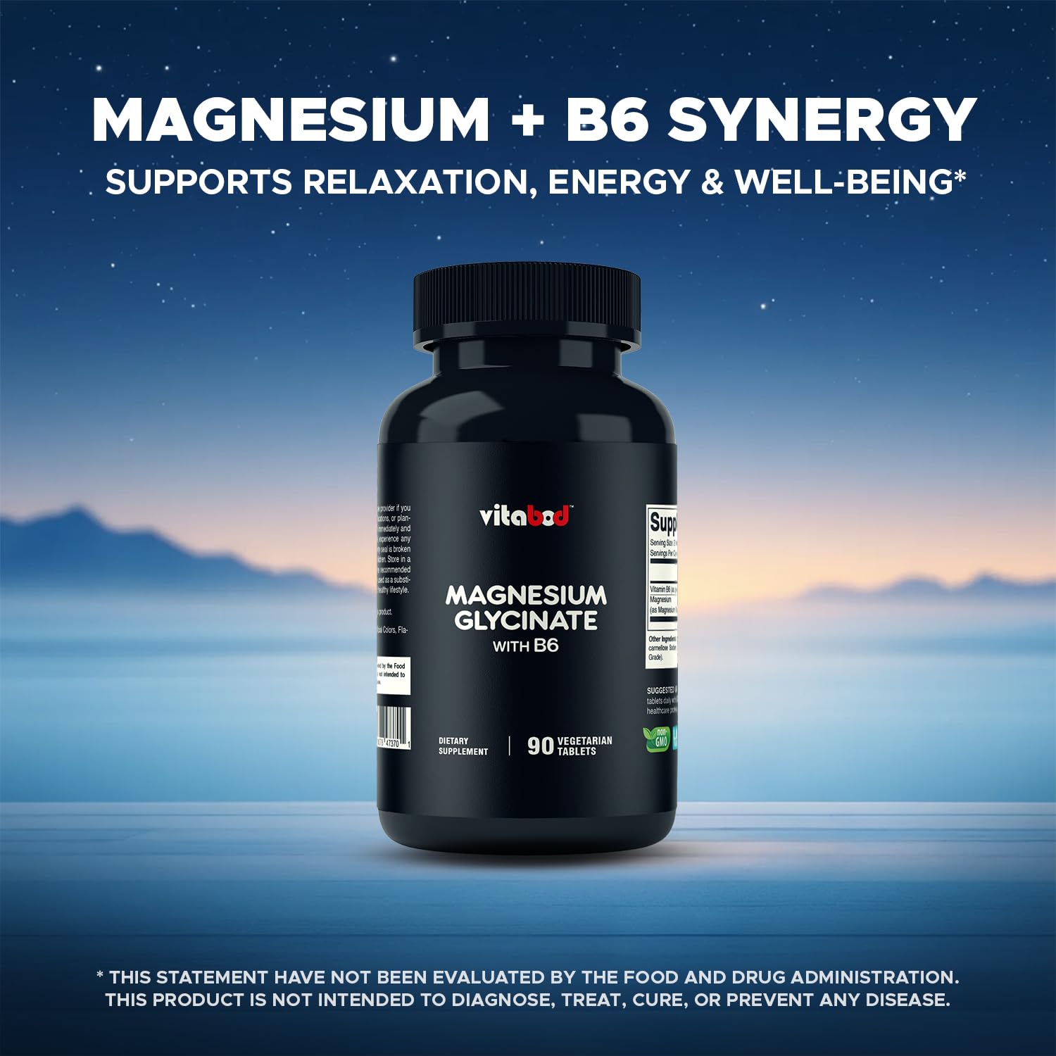 Vitabod Magnesium Glycinate 1000 mg – 180 Tablets (Pack of 2) Chelated Magnesium for Muscle & Heart Health