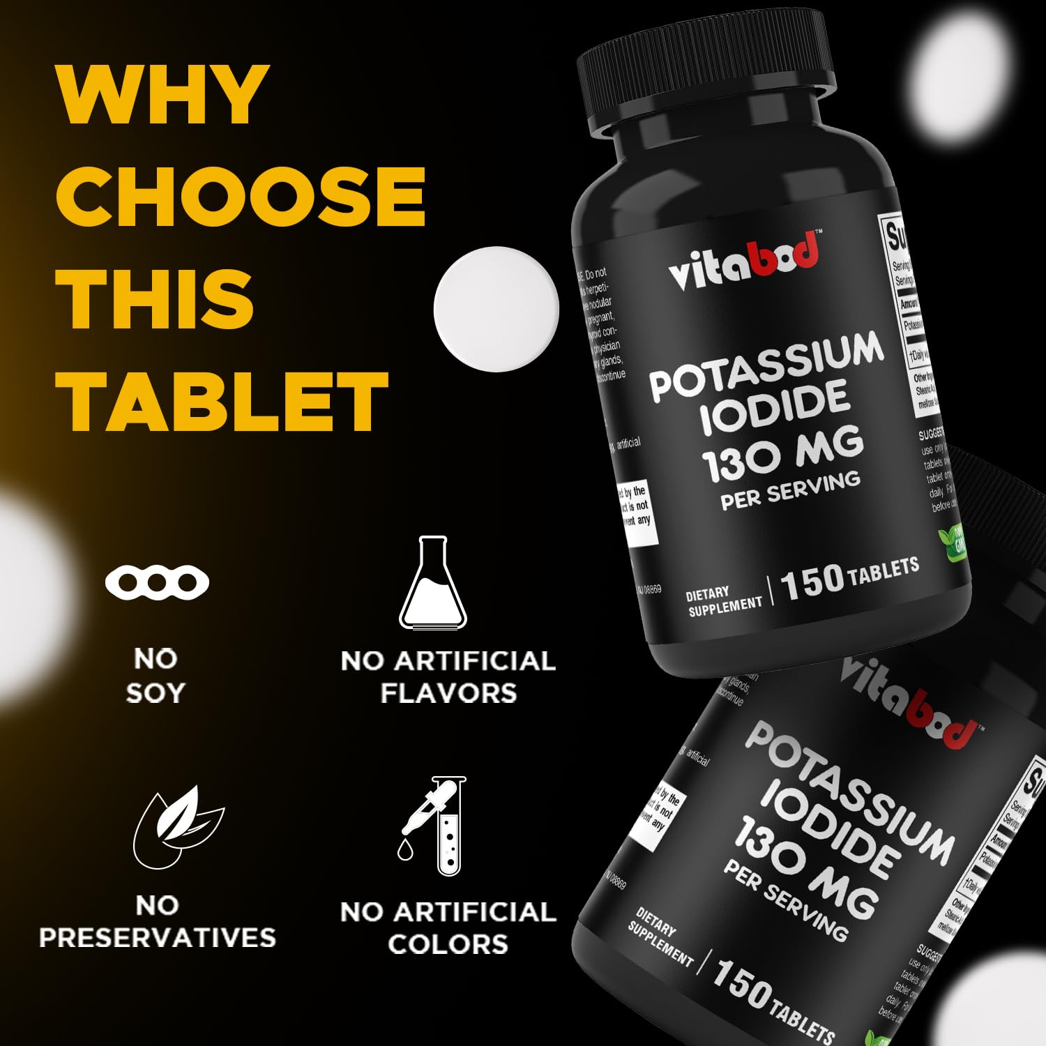 Vitabod Potassium Iodide 130 mg | 150 Tablets (1 Bottle) | Exp 05/2030
