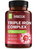Vitacook Iron Supplement 65mg – 3-in-1 Bisglycinate, Sulfate & Carbonyl Iron with Vitamin C, 60 Tablets