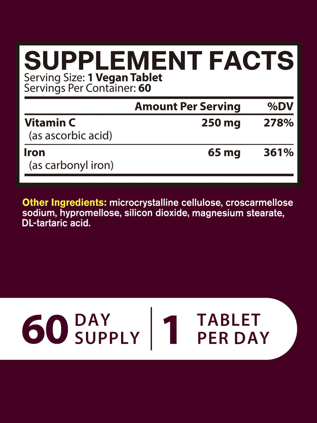 Vitacook Iron Supplement – 65mg Iron + 250mg Vitamin C | Gluten Free