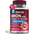 Vitacook Iron Supplement for Women & Men, Iron Bisglycinate with Vitamin C, B6, B12, Folate, Stomach Friendly, Non-Constipating, Blood Health & Energy Boost, 120 Vegan Caps