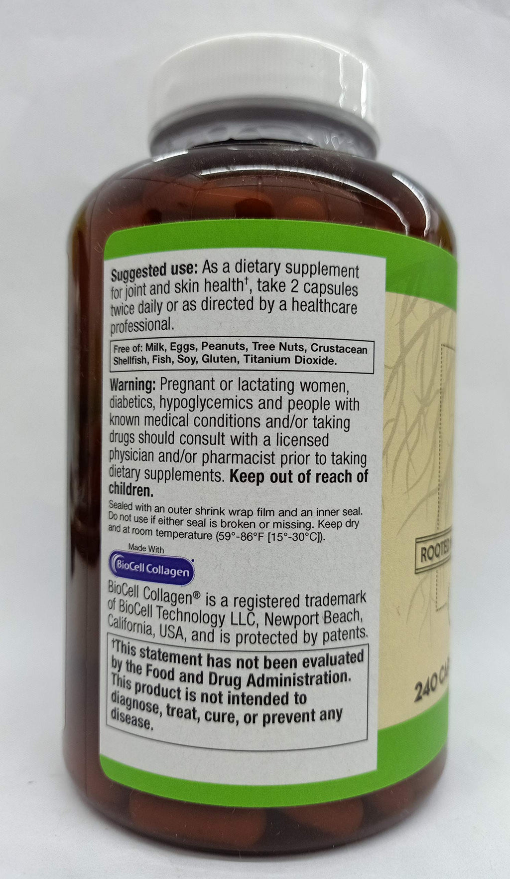 Vitacost ROOT2 BioCell Collagen with Hyaluronic Acid – 100 mg per Serving – 240 Capsules
