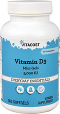 Vitacost Vitamin D3 (Cholecalciferol) 5000 IU – 365 Softgel Mini Gels