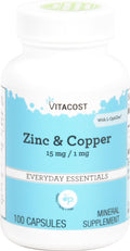Vitacost Zinc & Copper 15 mg / 1 mg - 100 Capsules | Zinc Copper Supplement with L-OptiZinc