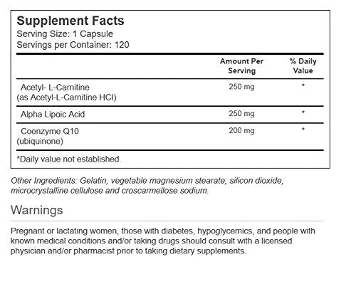 Vitacost Synergy Acetyl L-Carnitine, Alpha Lipoic Acid & CoQ10 – 120 Capsules