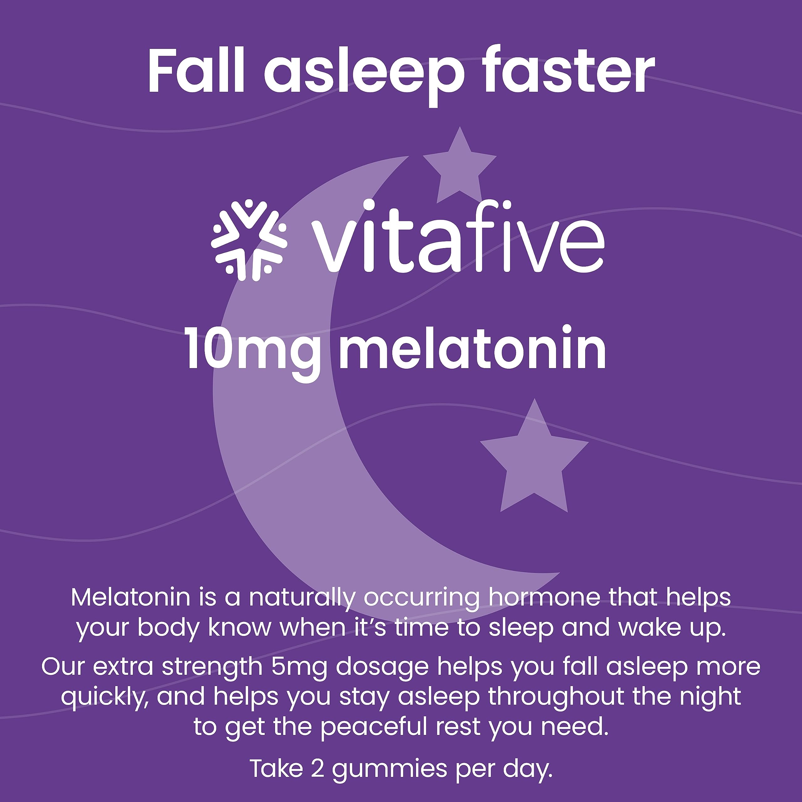 Vitafive Extra Strength Melatonin Gummies 10 mg - Sleep Aid for Adults, Vegan, Gluten Free, 50 Ct