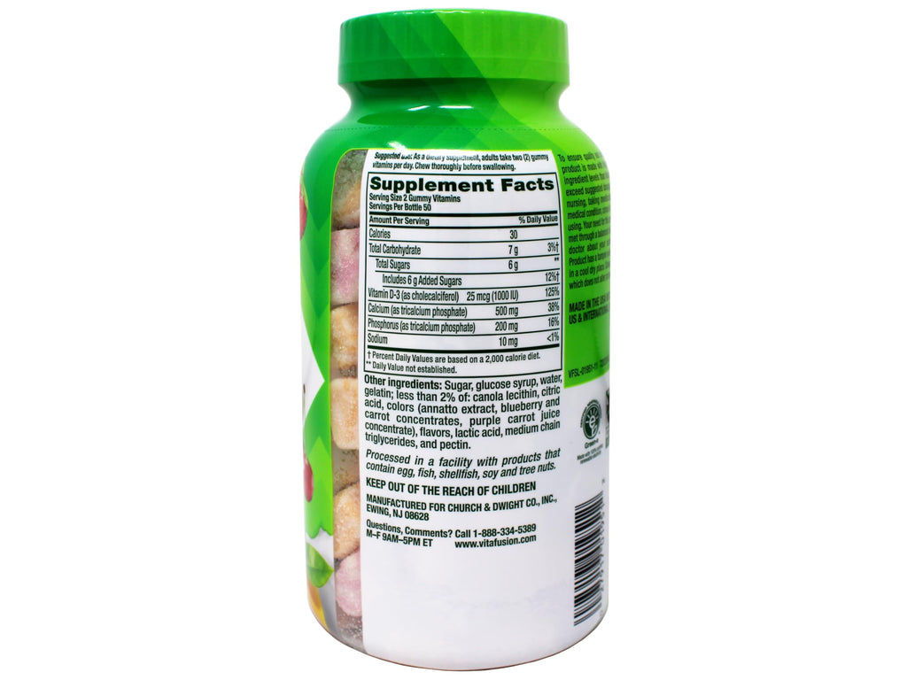 Vitafusion Calcium Gummies with Vitamin D for Adults – 500 mg Calcium, 1000 IU Vitamin D, Pack of 2 (2x100-count)