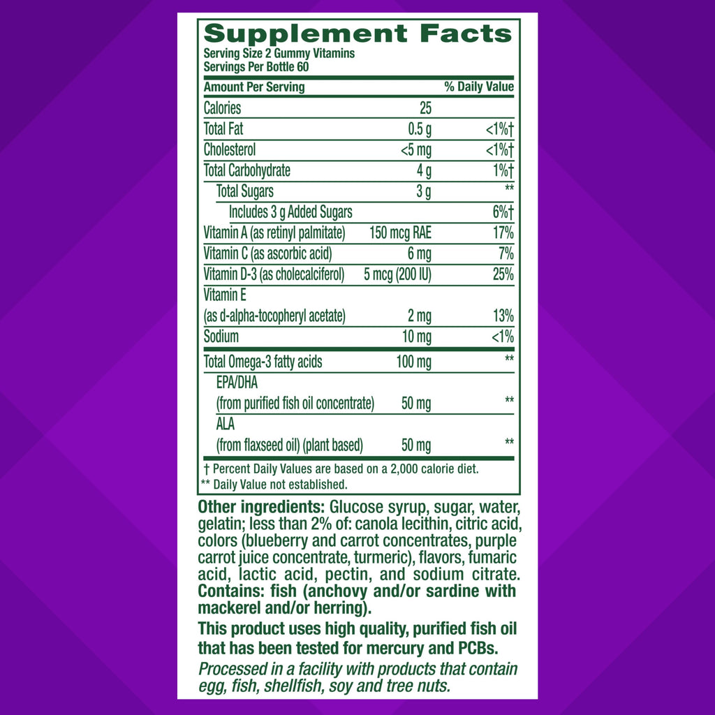 Vitafusion Omega-3 Gummy Vitamins – Berry Lemonade, 120 Count (60-Day Supply) EPA/DHA 100 mg + Vitamins A, C, D & E