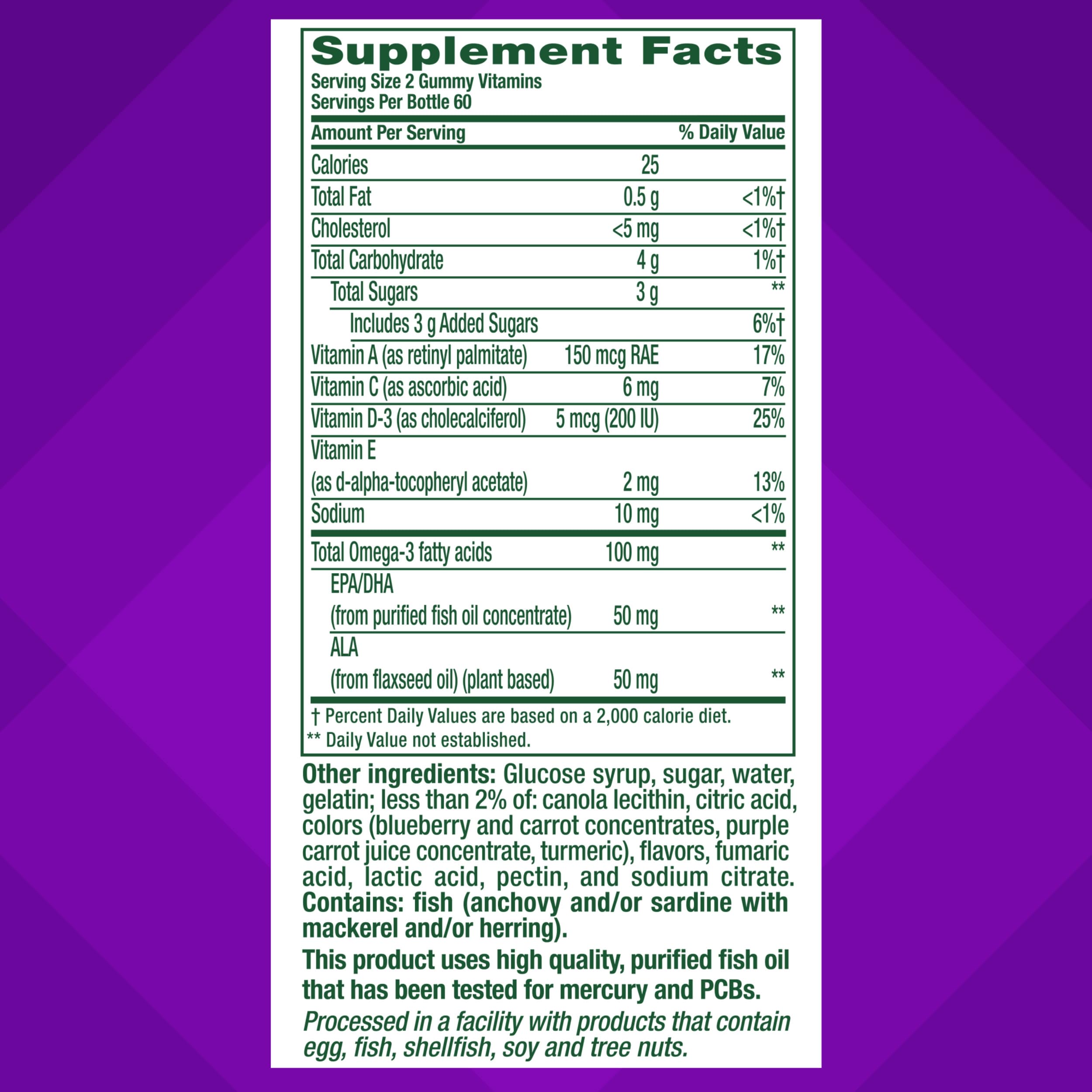 Vitafusion Omega-3 Gummy Vitamins – Berry Lemonade, 120 Count (60-Day Supply) EPA/DHA 100 mg + Vitamins A, C, D & E