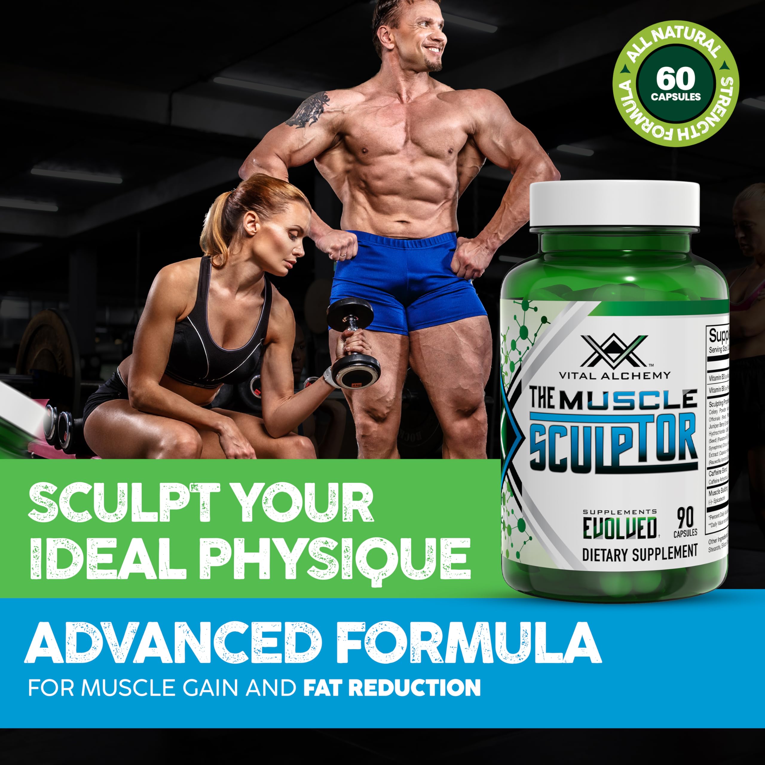 Vital Alchemy The Muscle Sculptor – Muscle Builder with B3, B6, Epicatechin & Cayenne | Made in USA