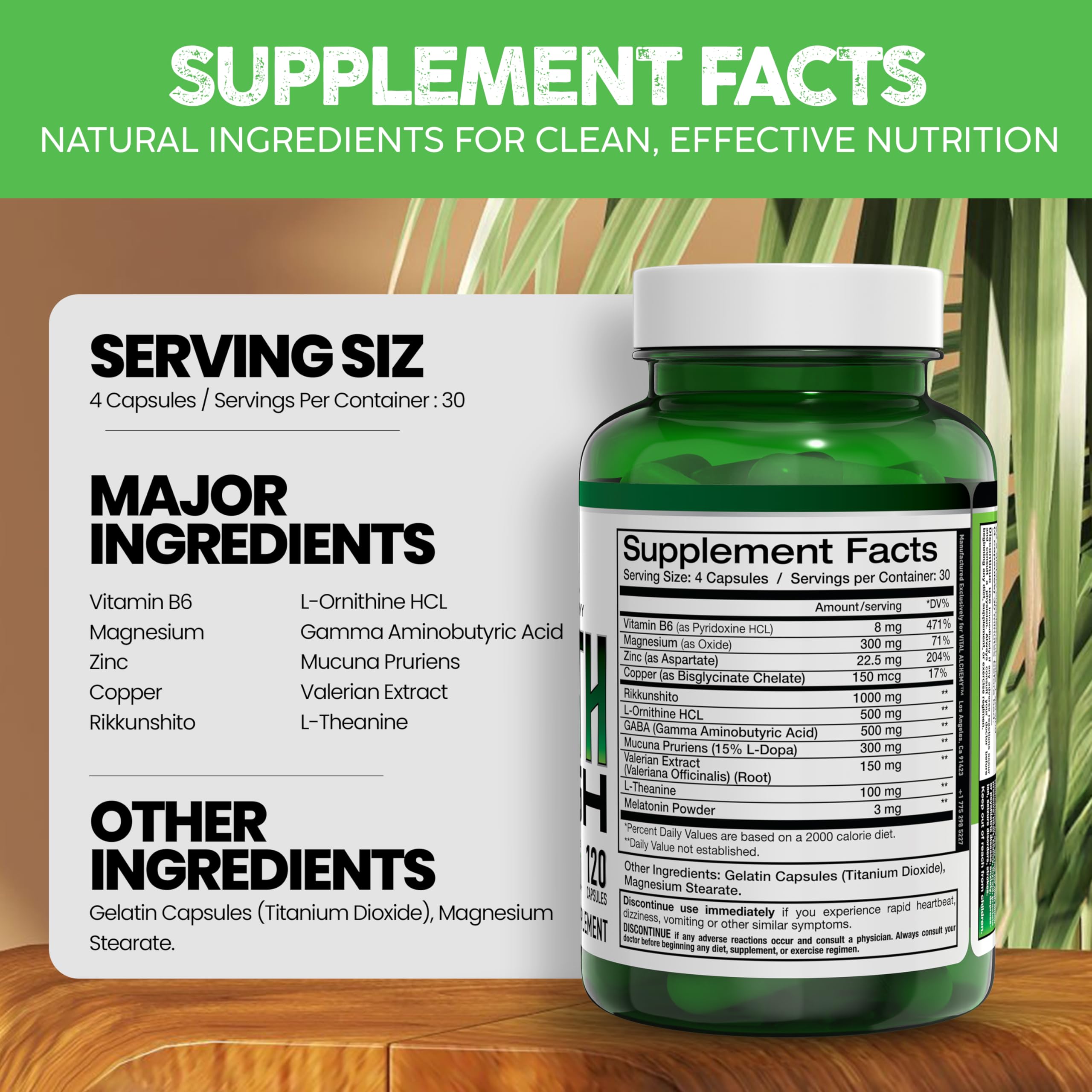 Vital Alchemy Youth – L-Theanine, Melatonin, Valerian, GABA, Magnesium & Zinc | 120 Capsules