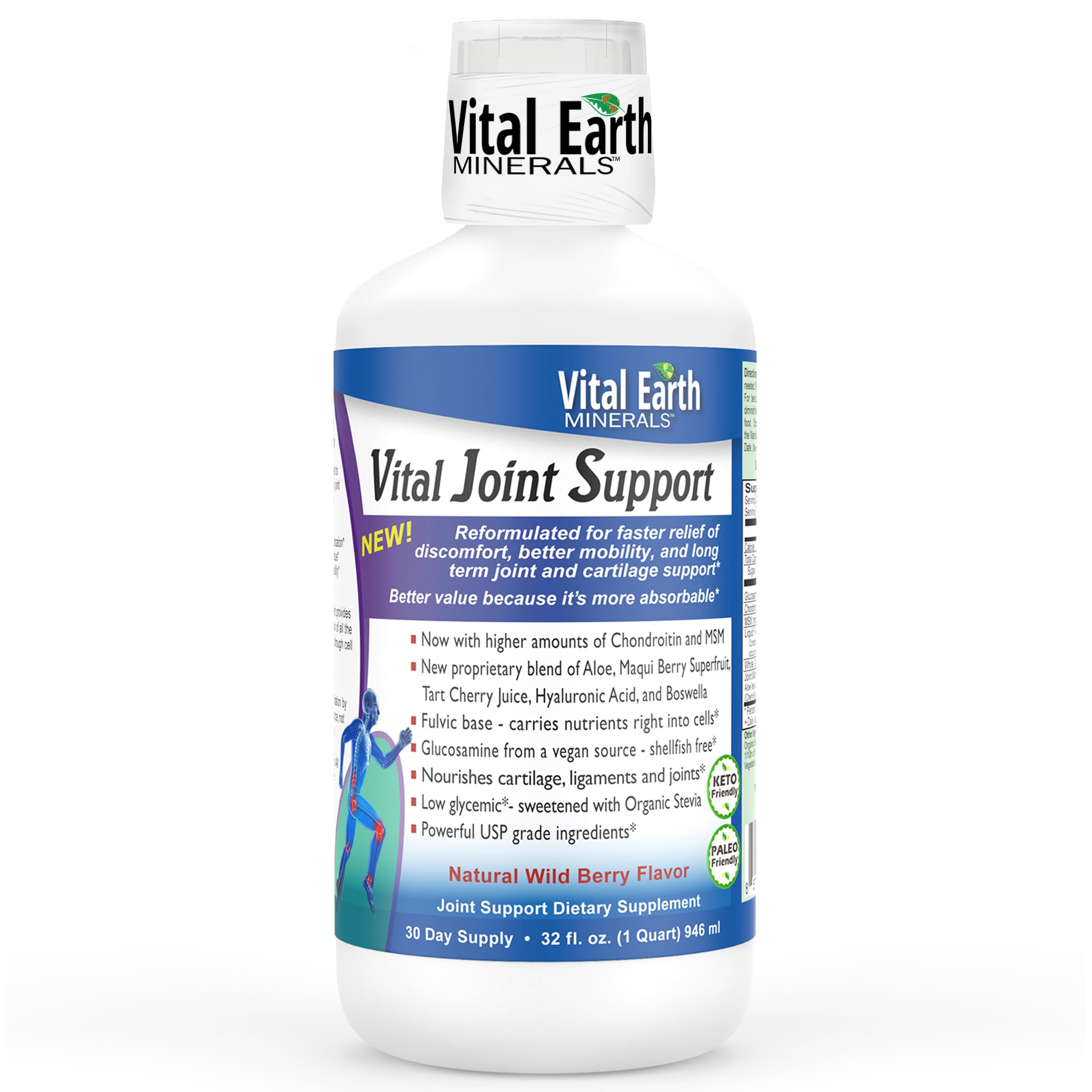 Vital Earth Liquid Joint Support – Glucosamine, Chondroitin, MSM, Hyaluronic Acid, Boswellia & Fulvic Minerals (32 oz + 1 oz Cup)