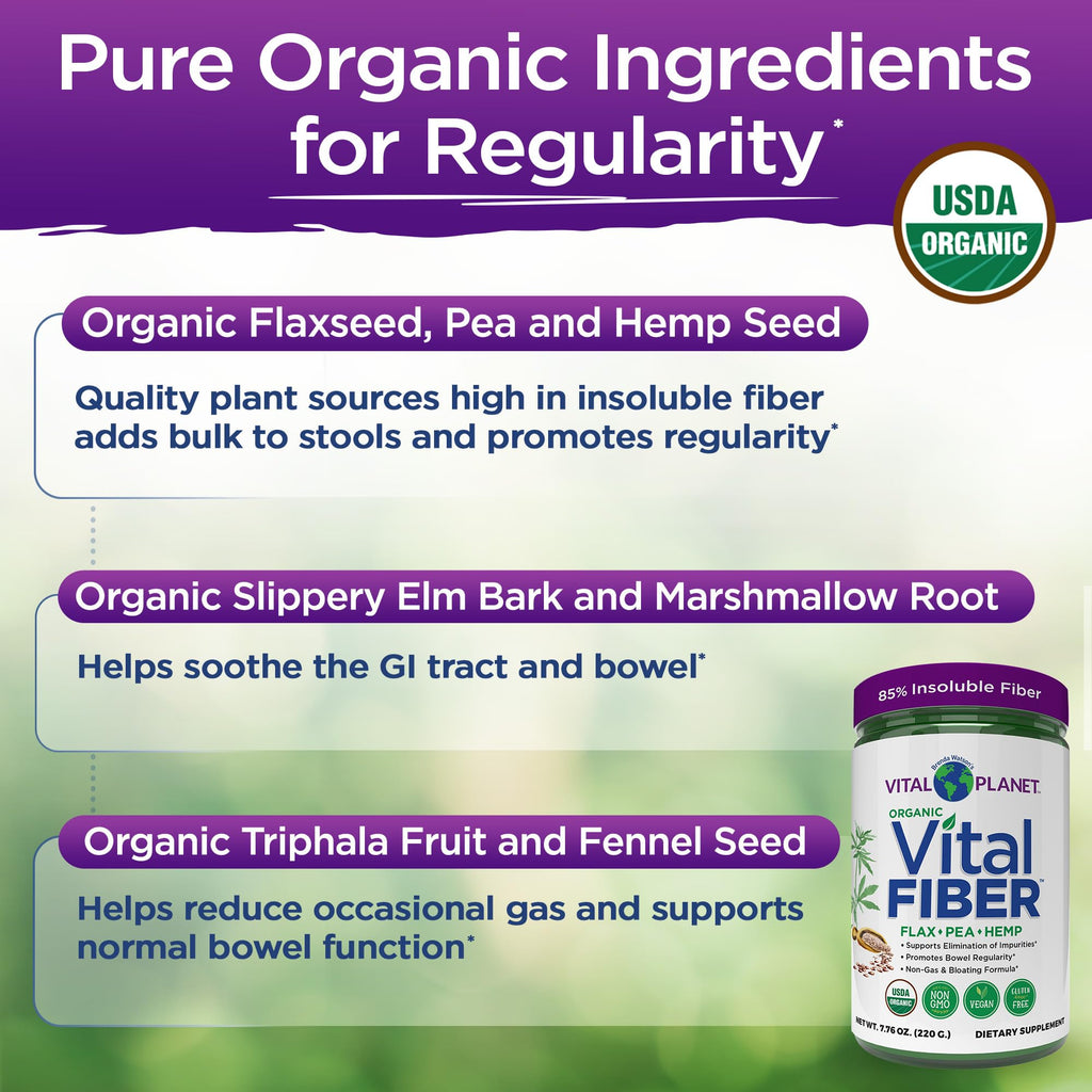 Vital Fiber Powder - Organic Insoluble & Soluble Fiber | Vital Planet 7.76 oz