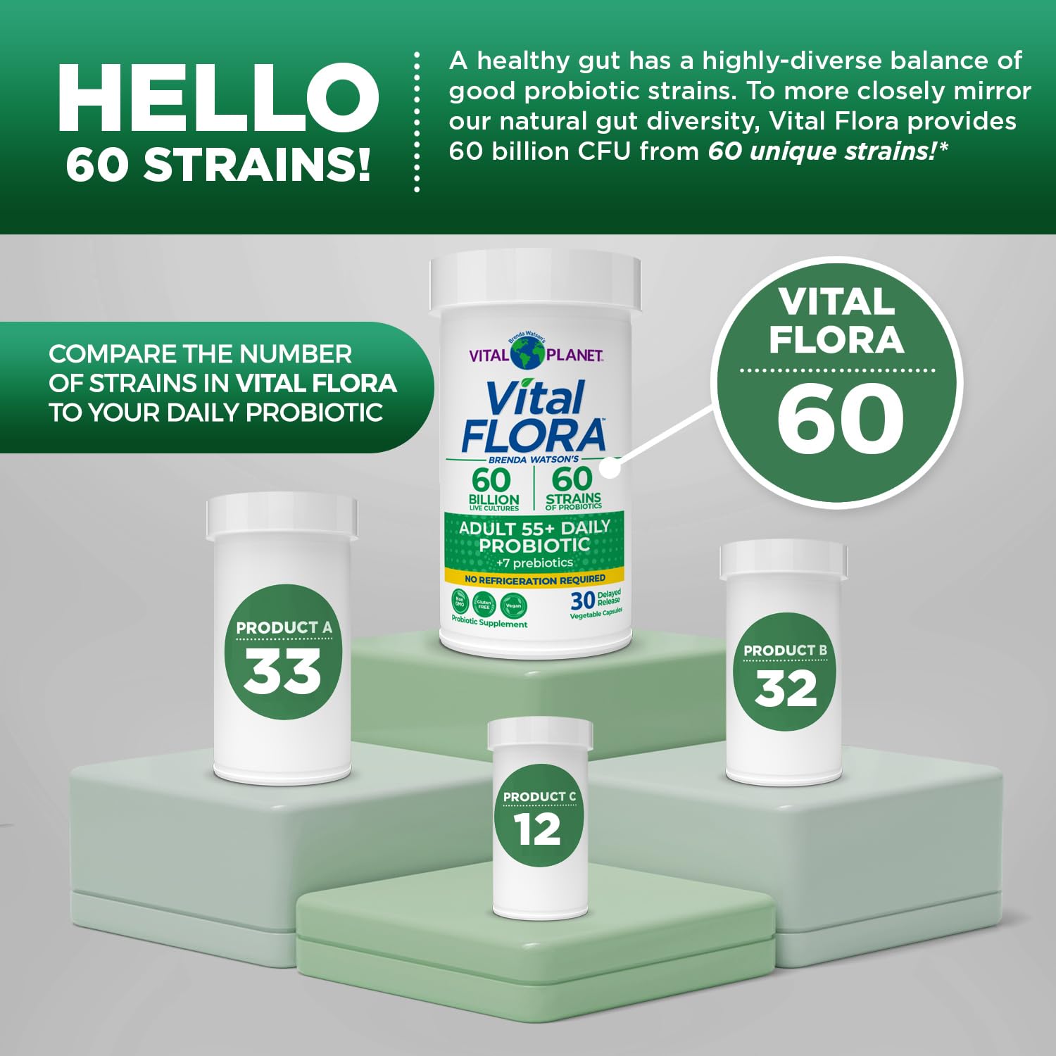 Vital Flora 60B CFU Probiotic for Adults 55+ | Vital Planet Shelf-Stable