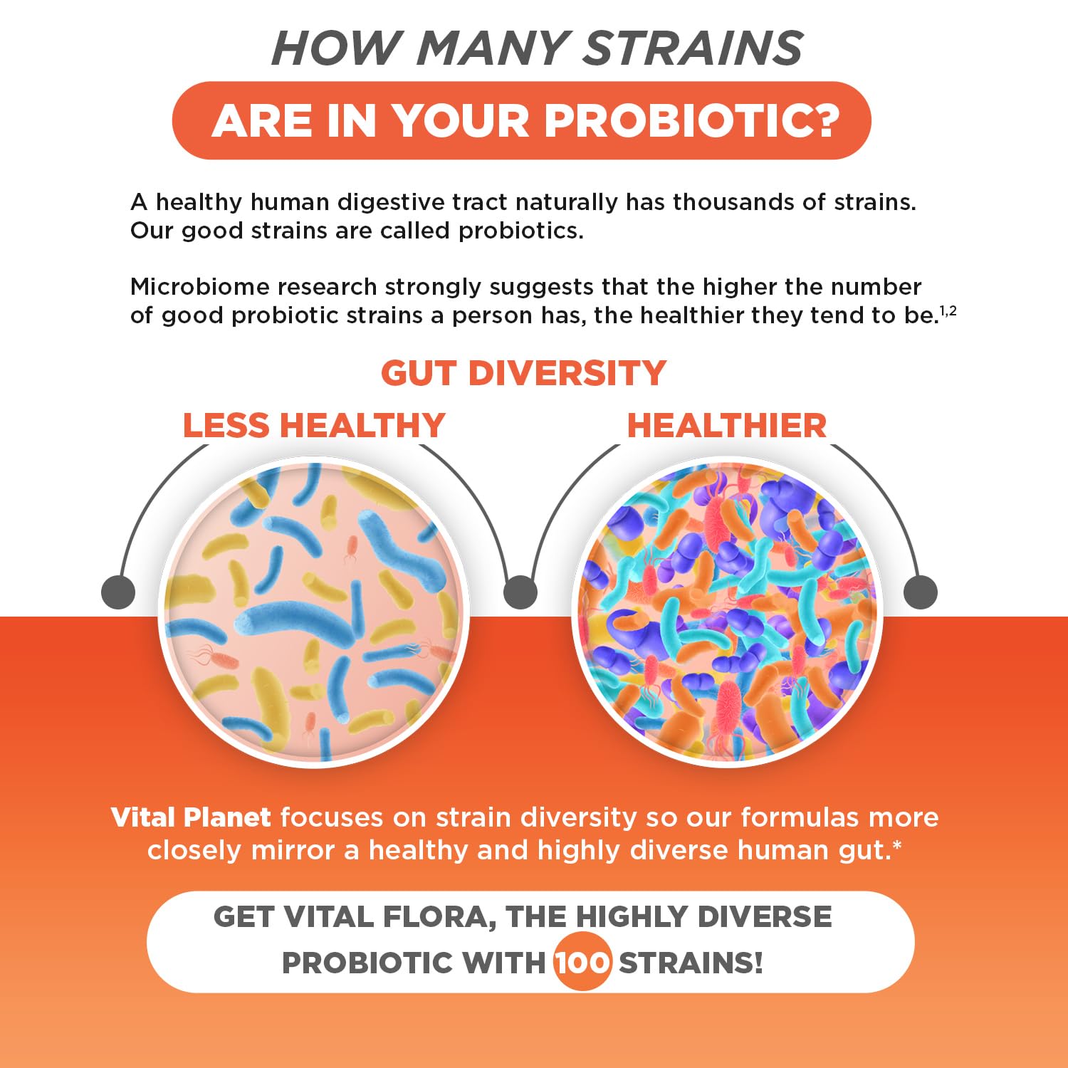 Vital Flora Advanced Probiotic 100 Billion CFU - 100 Strains, 10 Organic Prebiotics | Vital Planet