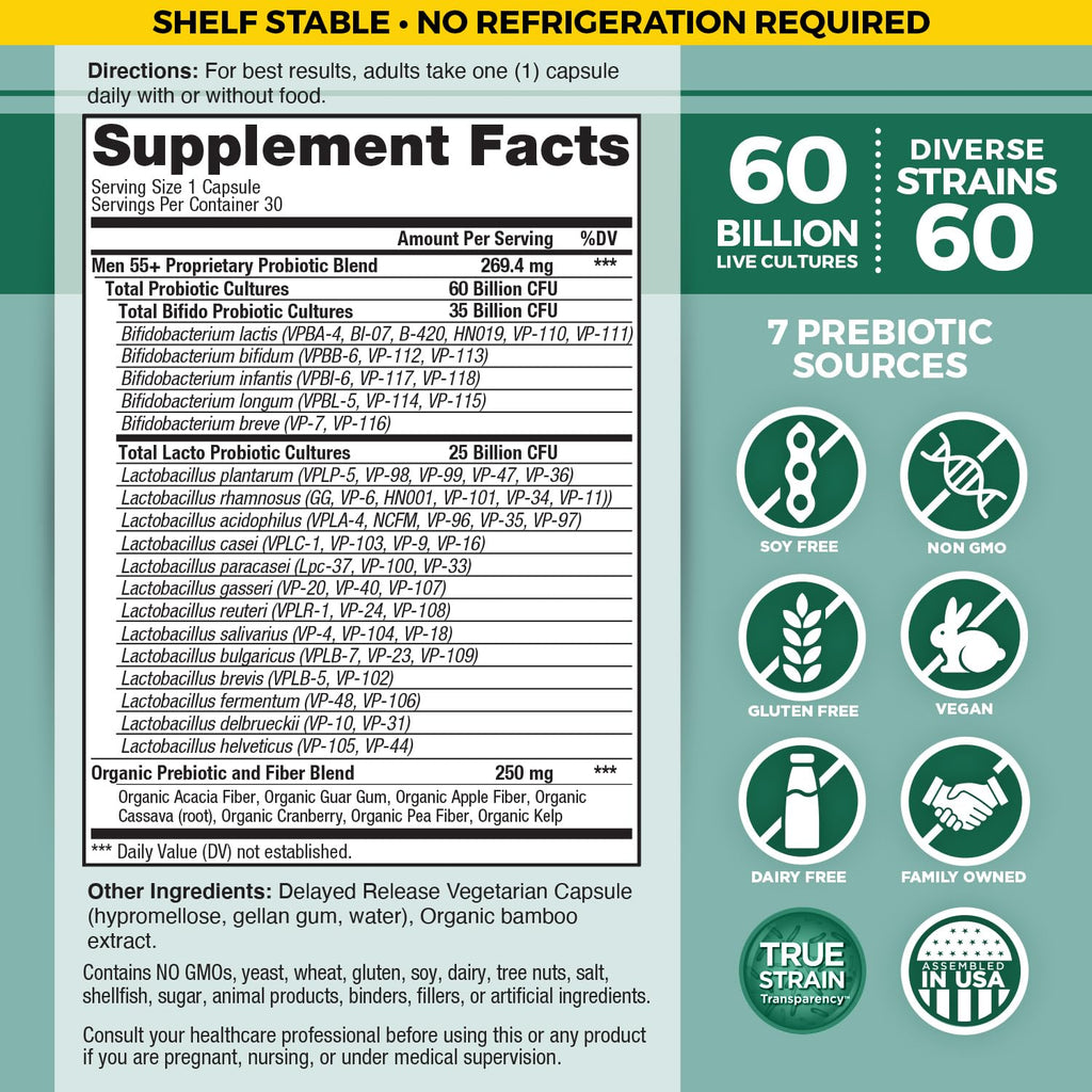 Vital Flora Men 55+ Daily Probiotic - 60B CFU, 60 Strains | Vital Planet