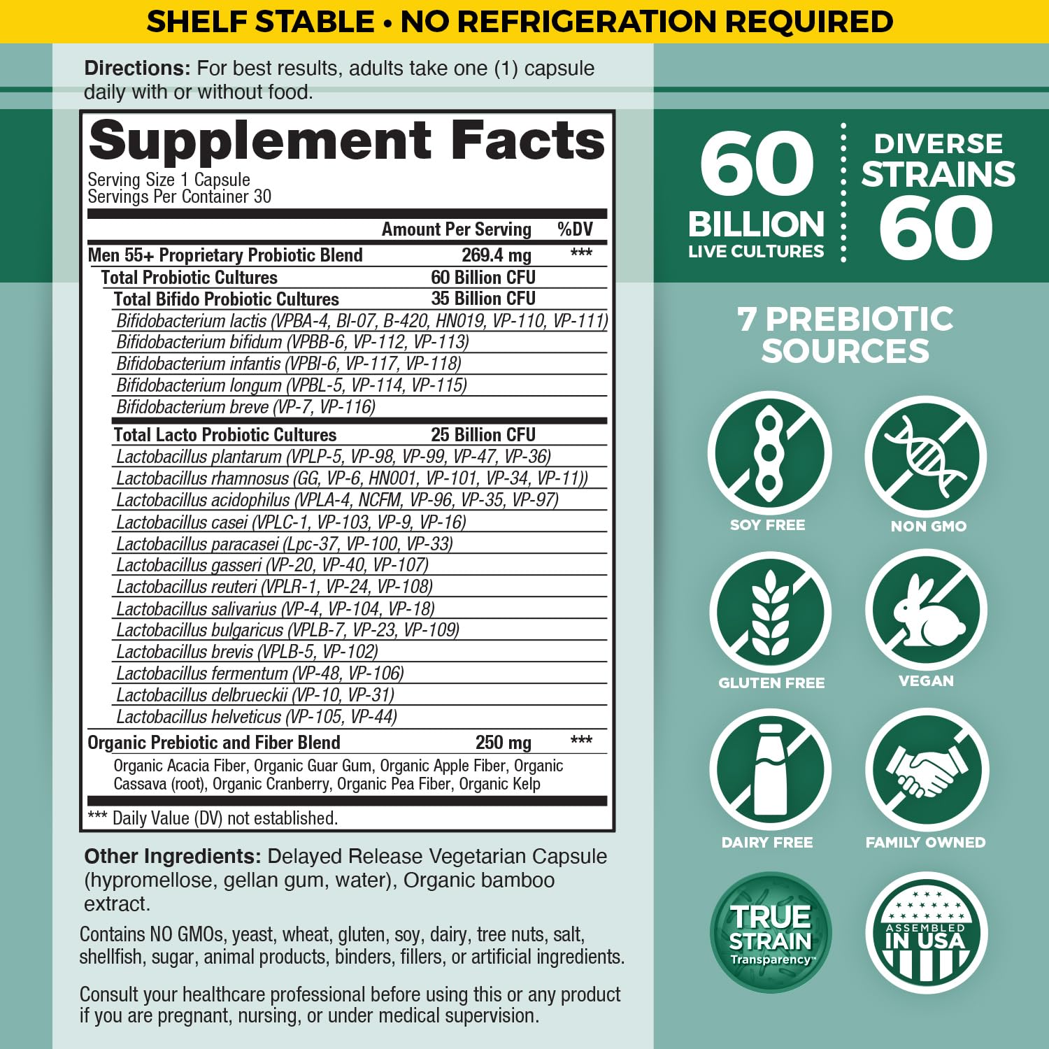 Vital Flora Men 55+ Daily Probiotic - 60B CFU, 60 Strains | Vital Planet