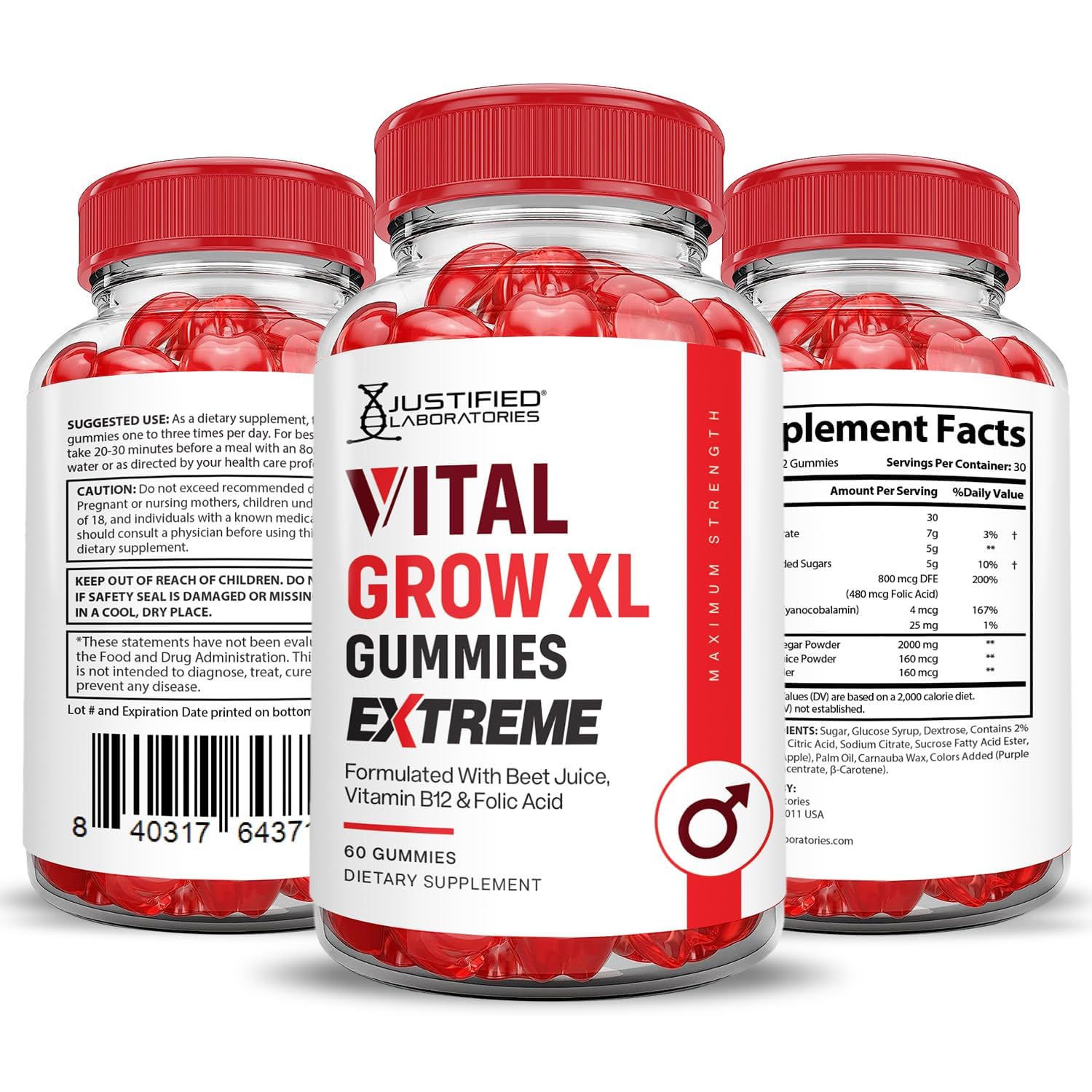 Justified Laboratories Vital Grow XL Extreme 2000MG Gummies – Vegan, Non-GMO, ACV Formula