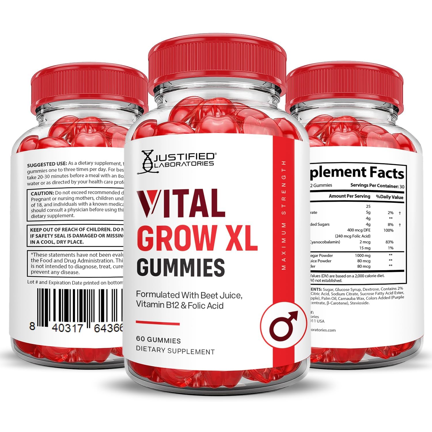 Justified Laboratories Vital Grow XL 1000mg ACV Gummies 2-Pack