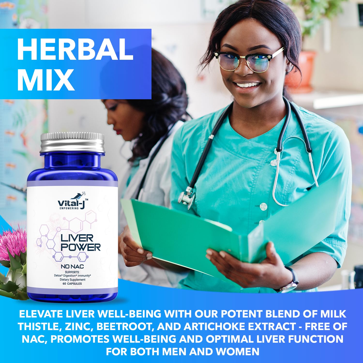 Vital-J 21-in-1 Liver Support Supplement – Detox, Repair & Digestion with Milk Thistle, Zinc, Beetroot (60 capsules)