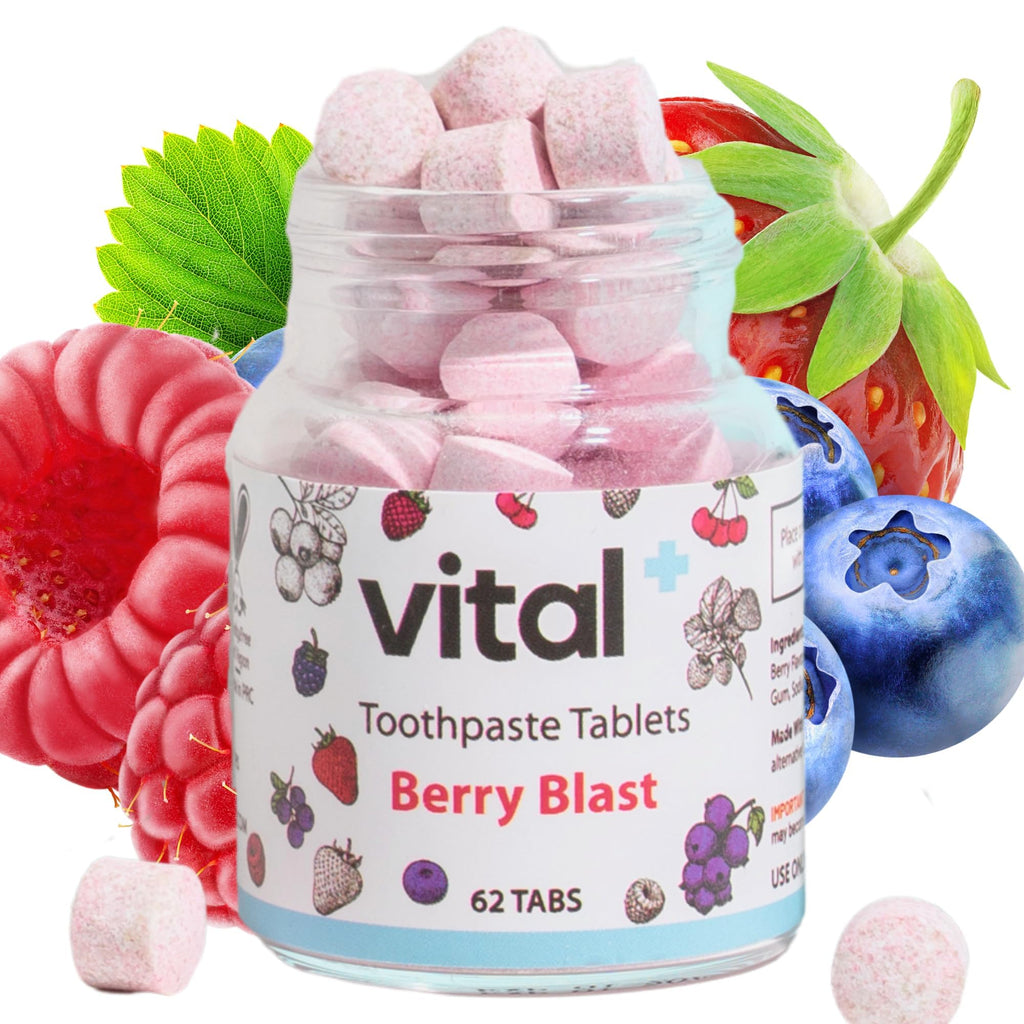 Vital Nano-Hydroxyapatite Toothpaste Tabs – Berry Blast | Fluoride-Free, Plastic-Free & Eco-Friendly | 62 Tablets