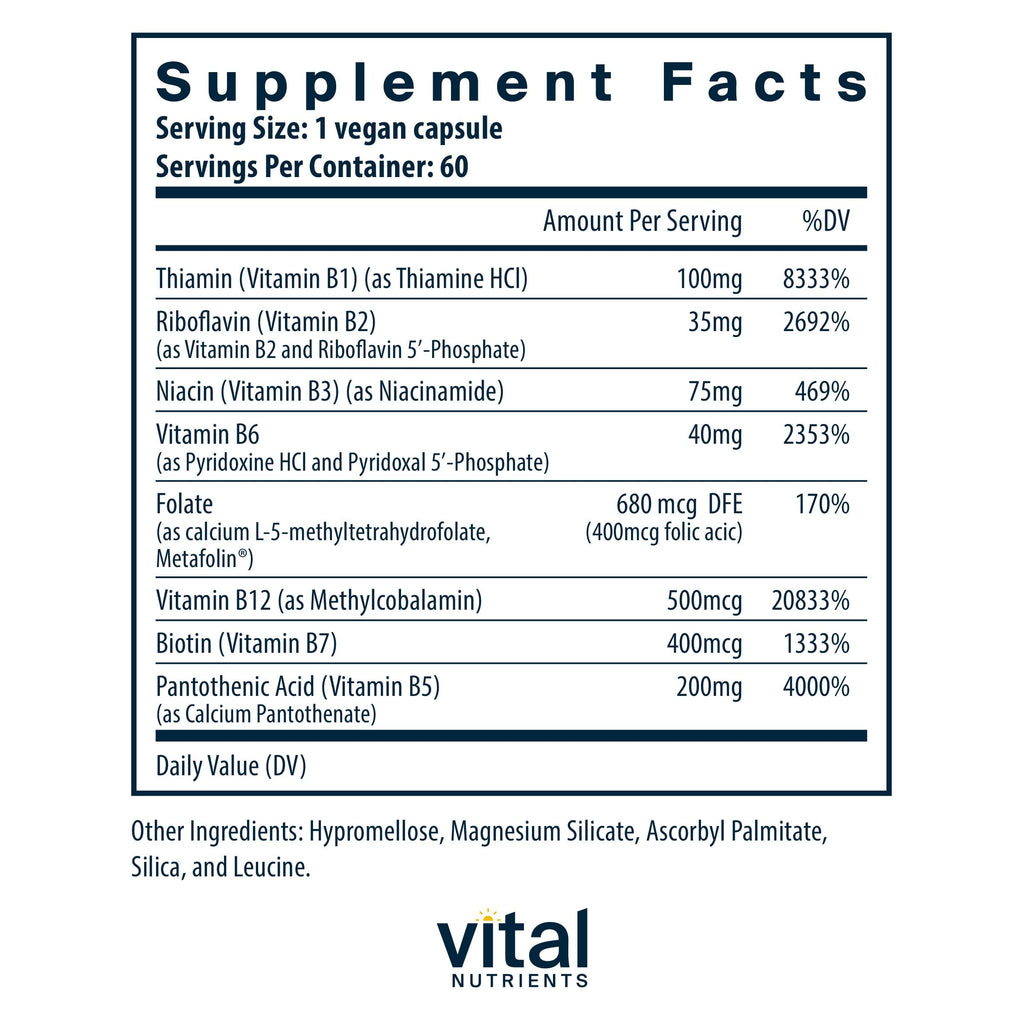 Vital Nutrients Vitamin B-Complex – Vegan Methylated B Vitamins | Energy, Metabolism & Heart Health