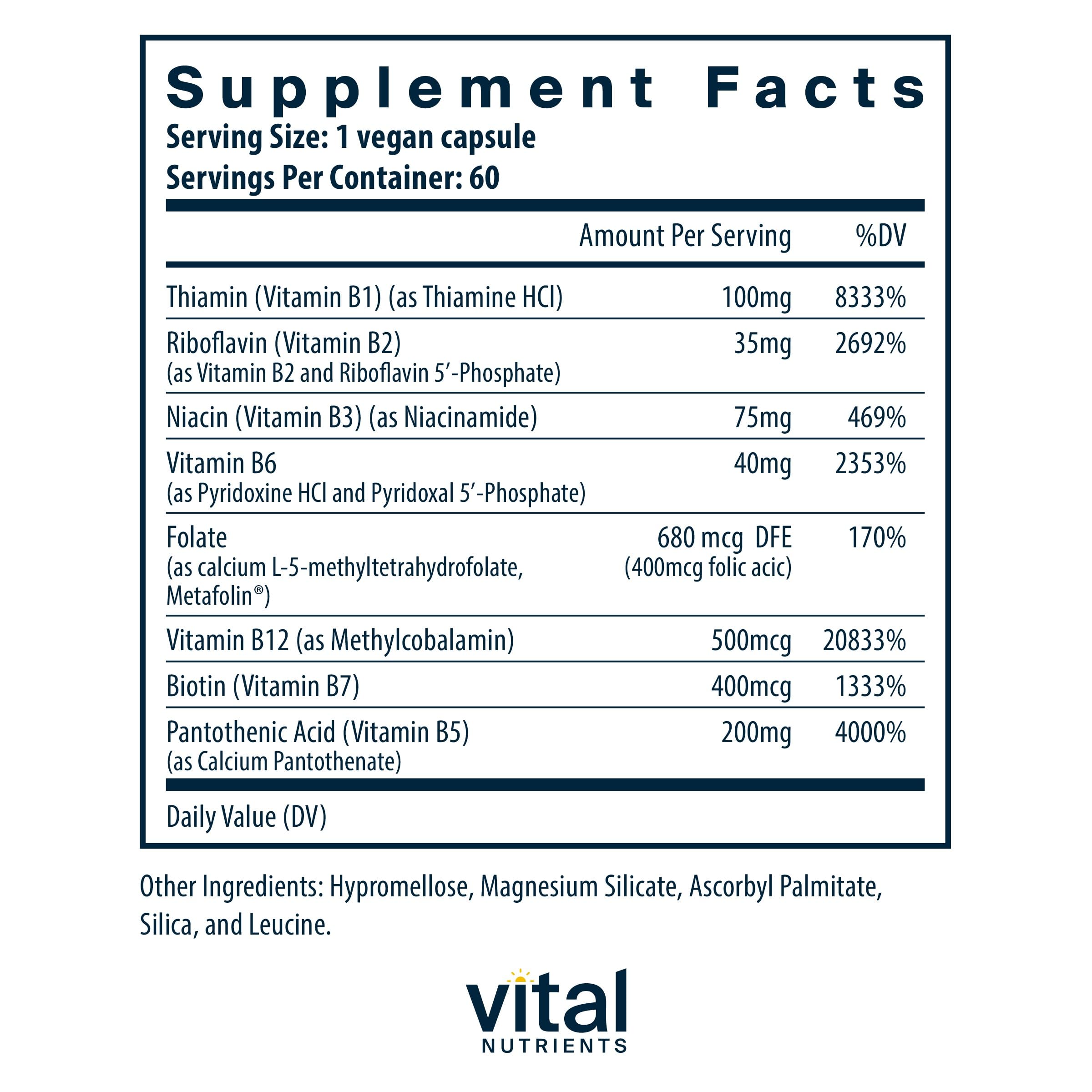 Vital Nutrients Vitamin B-Complex – Vegan Methylated B Vitamins | Energy, Metabolism & Heart Health