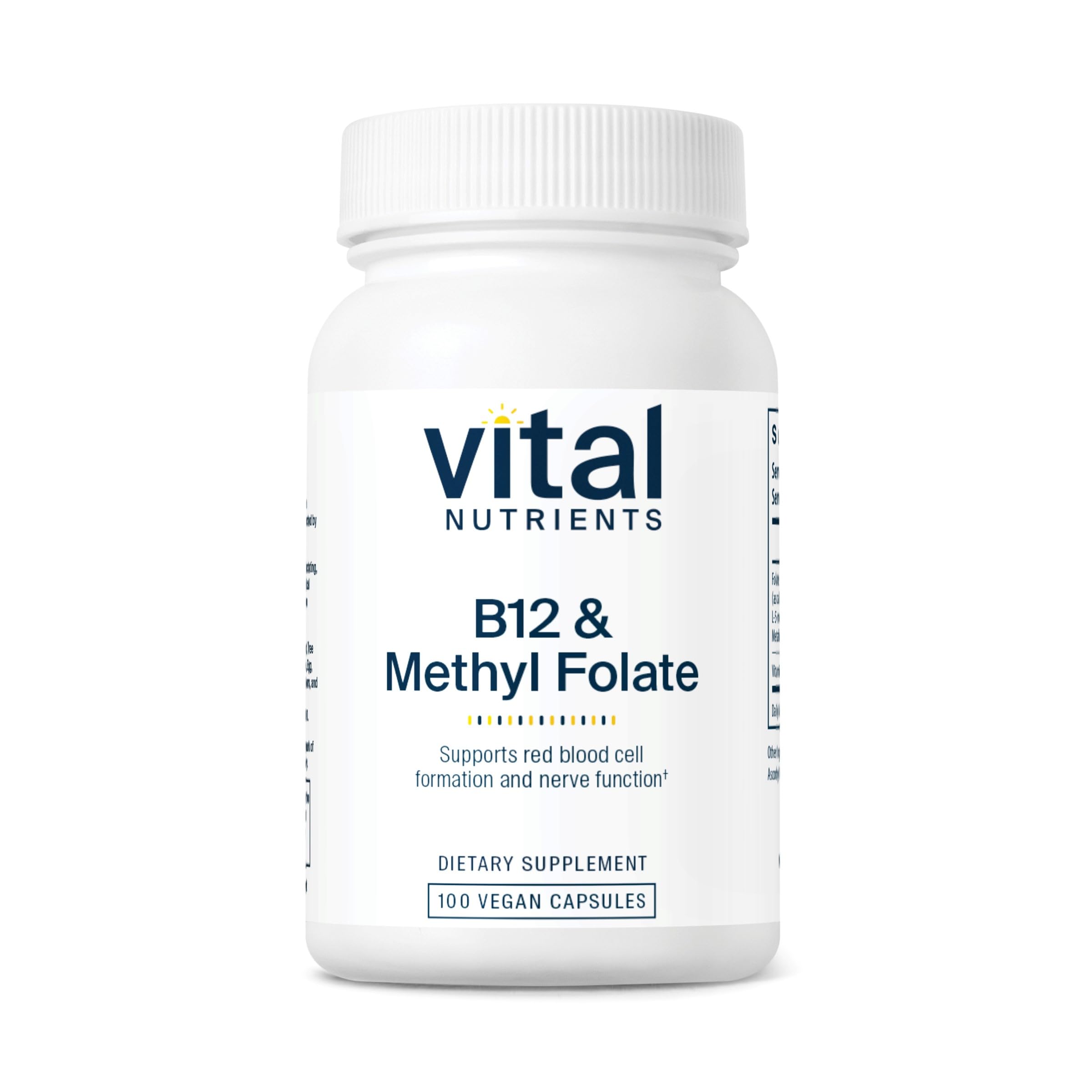 Vital Nutrients B12 & Methyl Folate – Vegan 5-MTHF + B12 | 100 Capsules