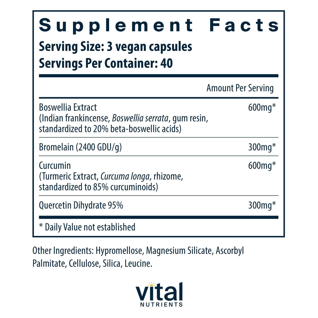 Vital Nutrients BCQ – Vegan Boswellia, Bromelain, Curcumin & Quercetin for Joint & Digestive Support | 120 Capsules