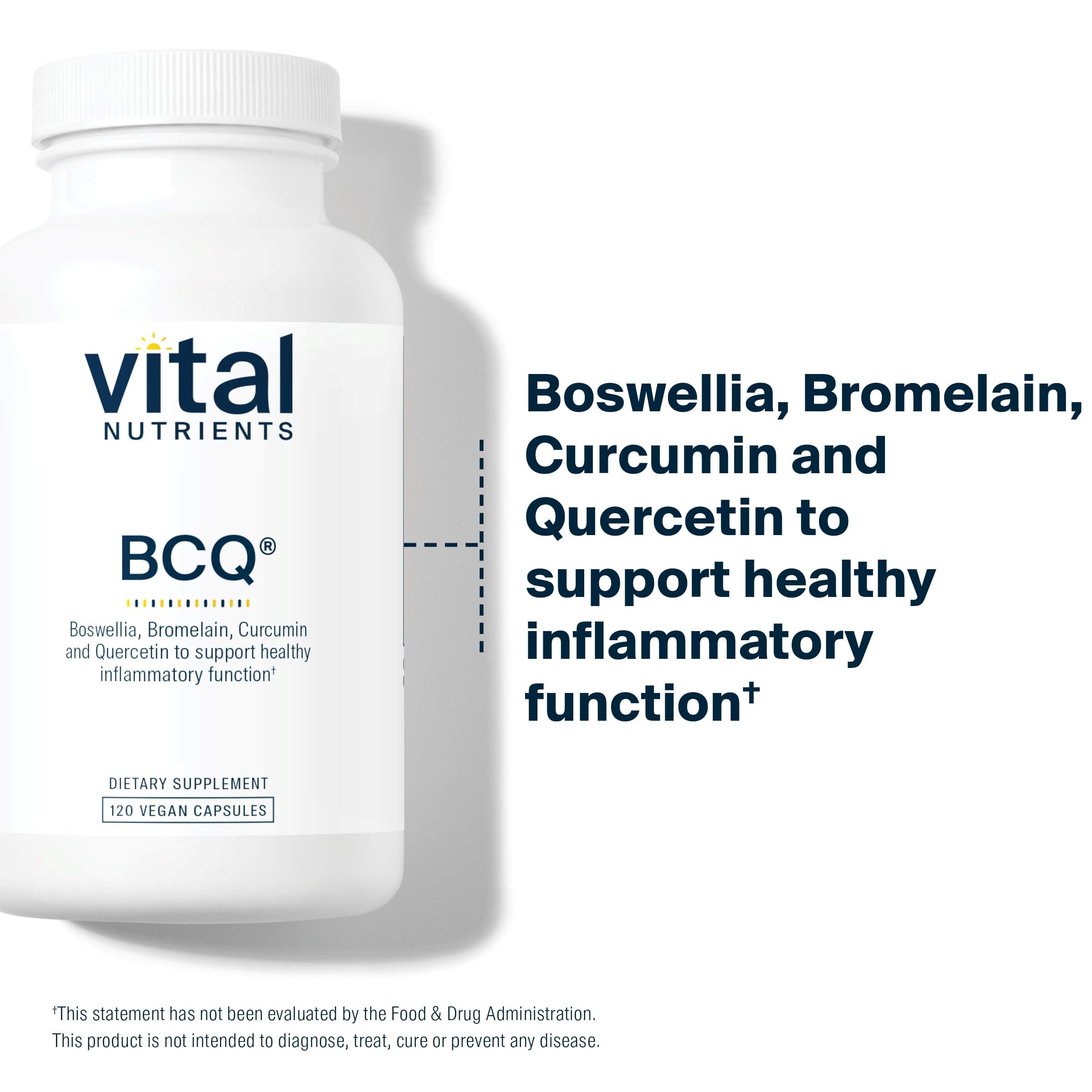 Vital Nutrients BCQ – Vegan Boswellia, Bromelain, Curcumin & Quercetin for Joint & Digestive Support | 120 Capsules
