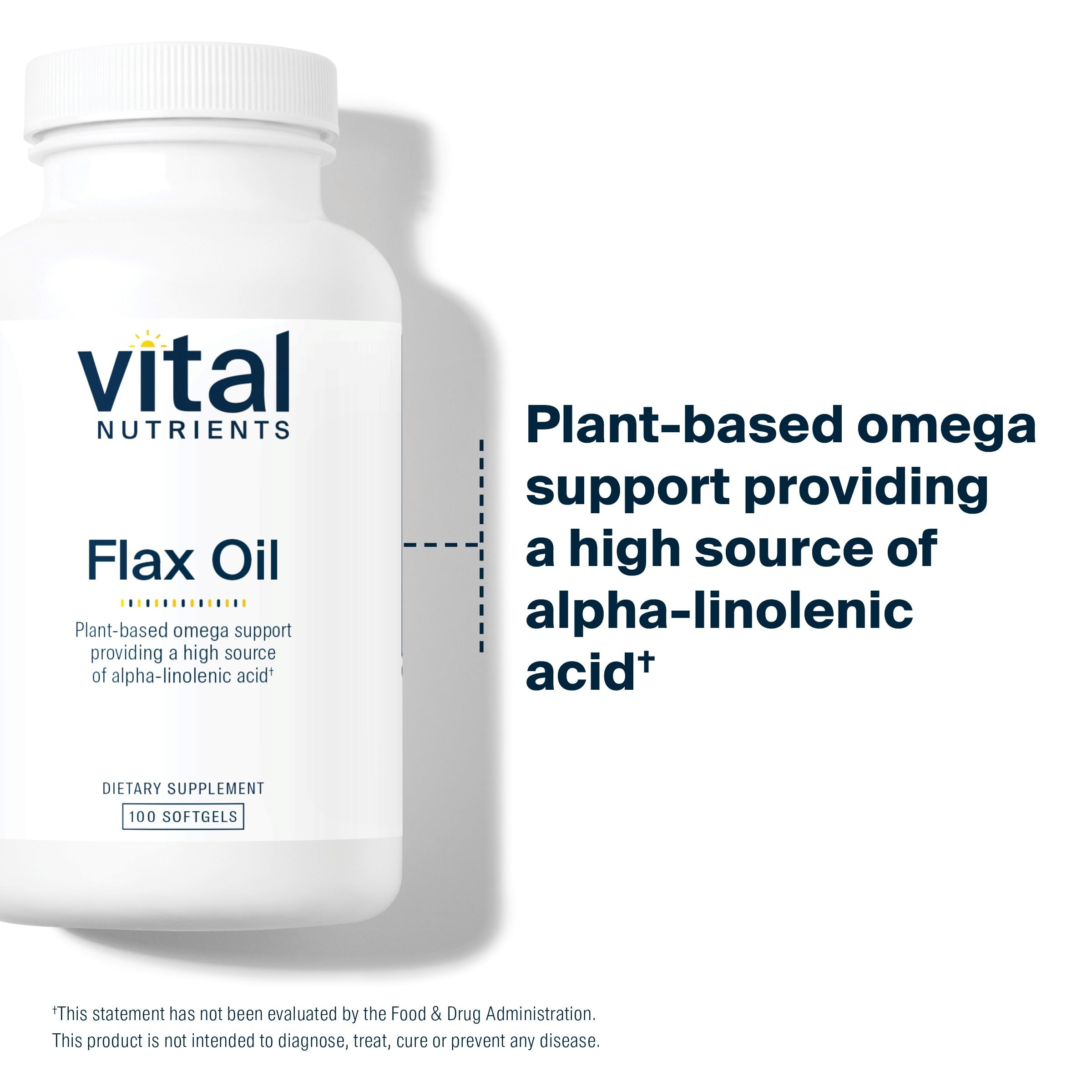 Vital Nutrients Flax Seed Oil 3000mg – Cold Pressed, High ALA for Heart Health | Non-GMO | Gluten, Dairy & Soy Free | 100 Softgels