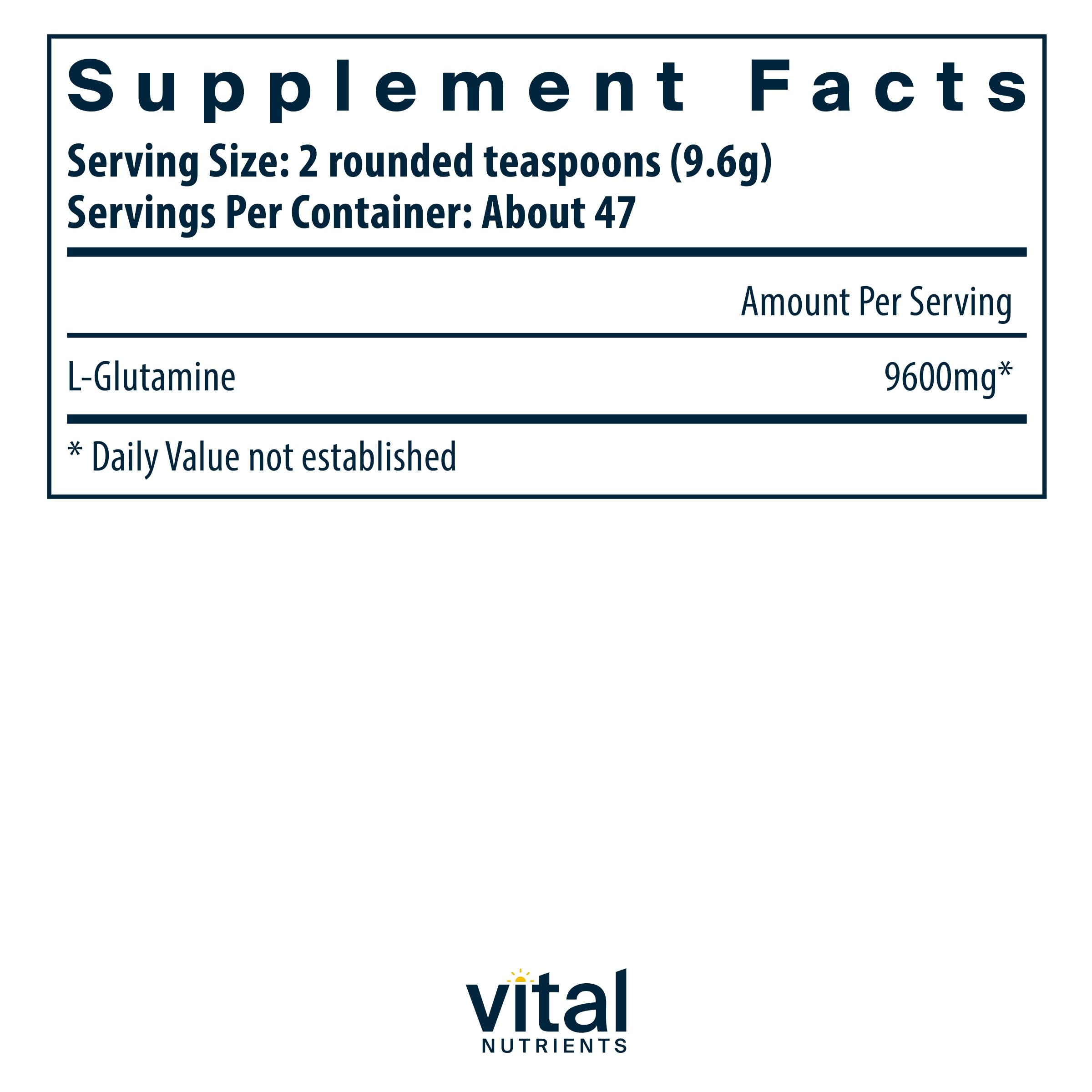 Vital Nutrients Glutamine Powder | GI Support, Gluten Free, Non-GMO 450g