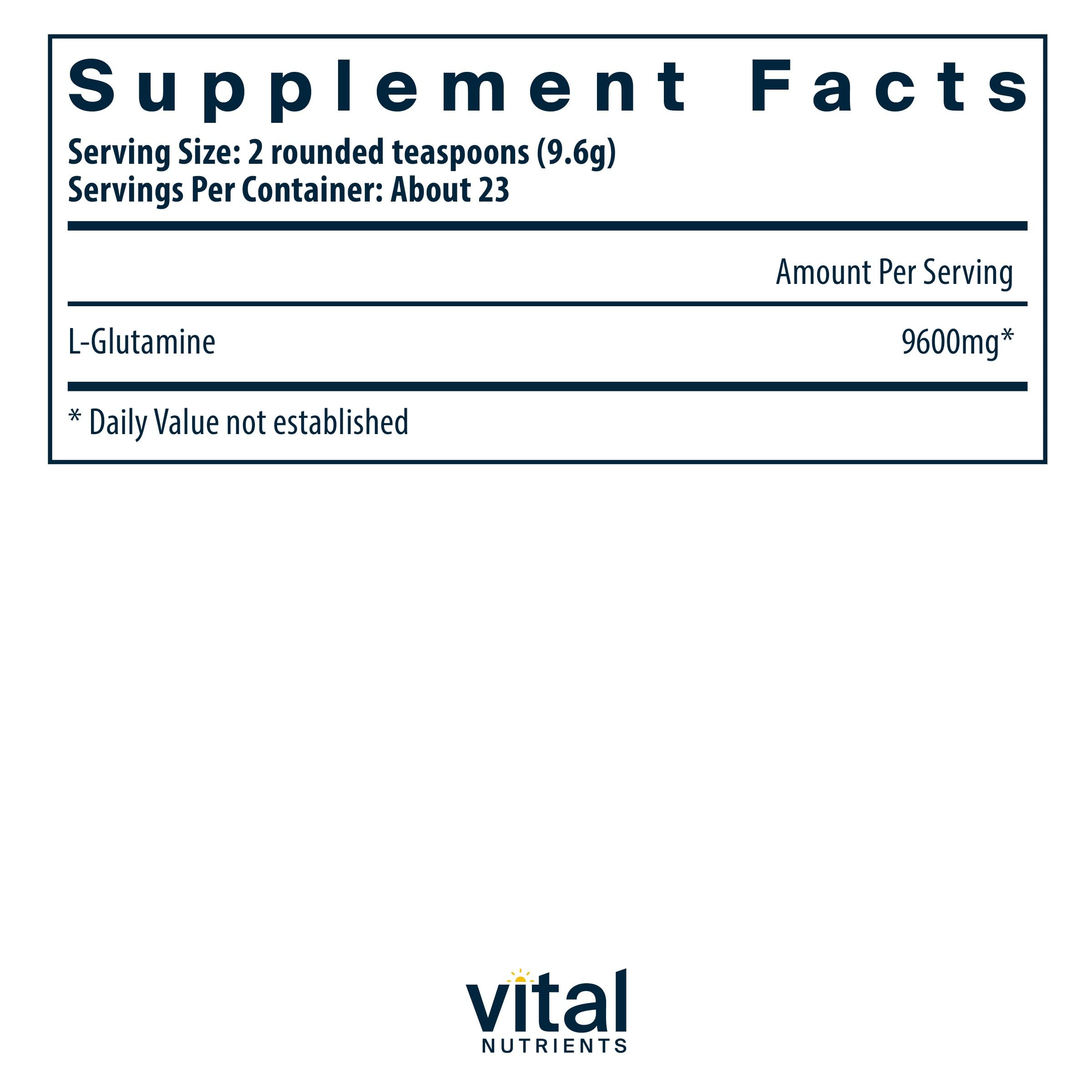 Vital Nutrients Glutamine Powder – GI Support, Gluten Free & Non-GMO (225 g / 8 oz)